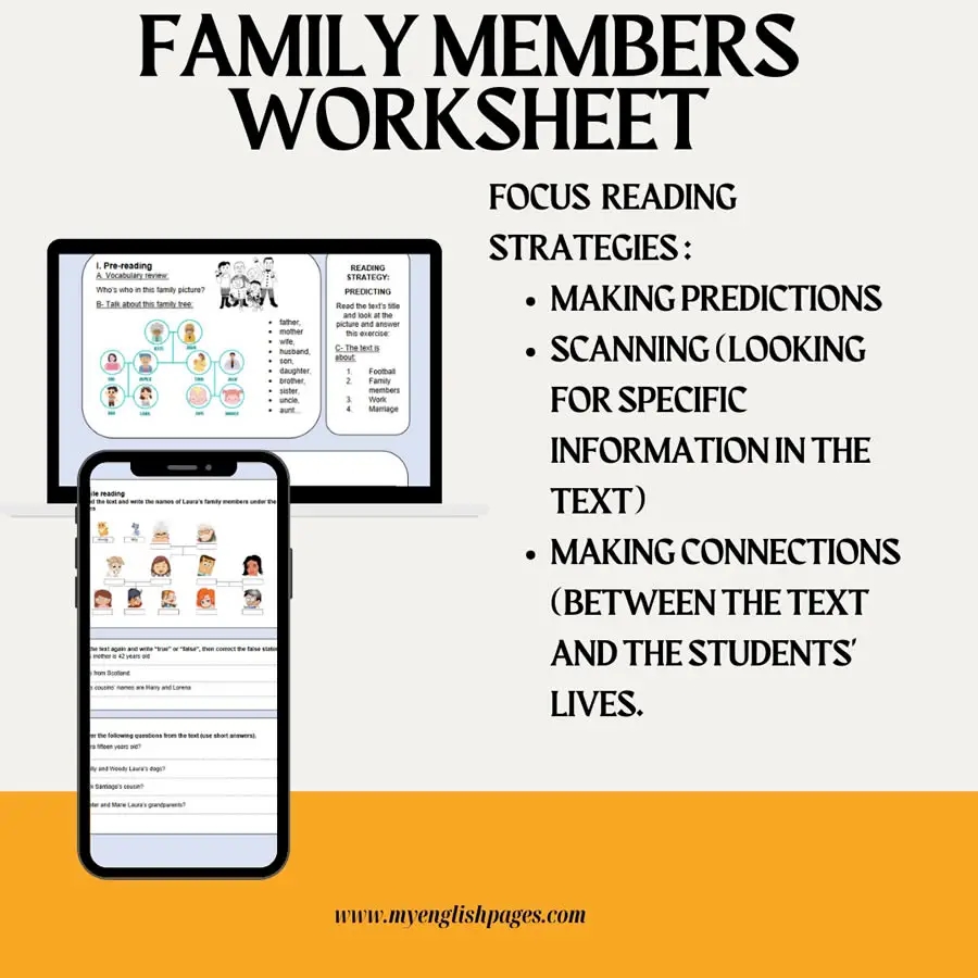 Reading Comprehension Family Members Worksheet