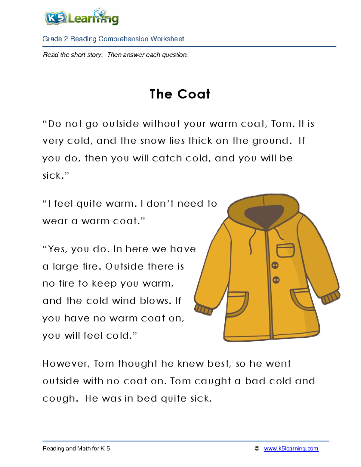 K5 Reading Comprehension Worksheets