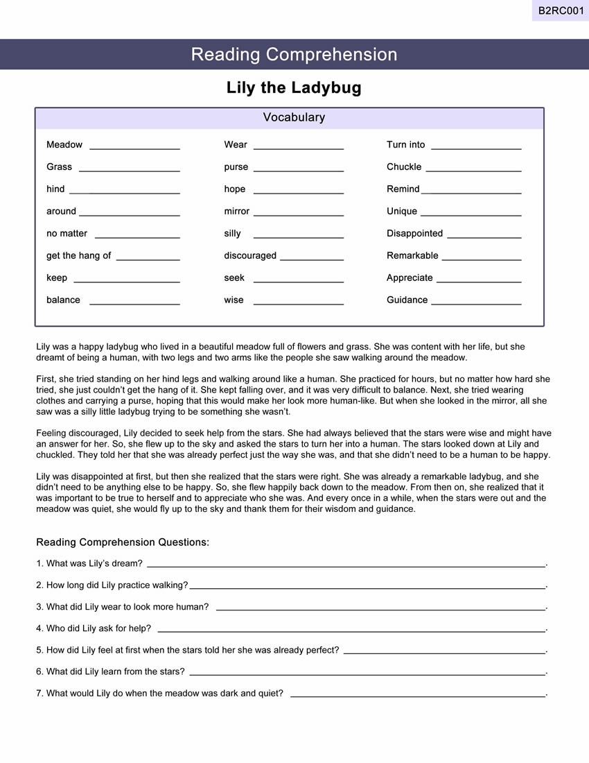 Efl Reading Comprehension Worksheets