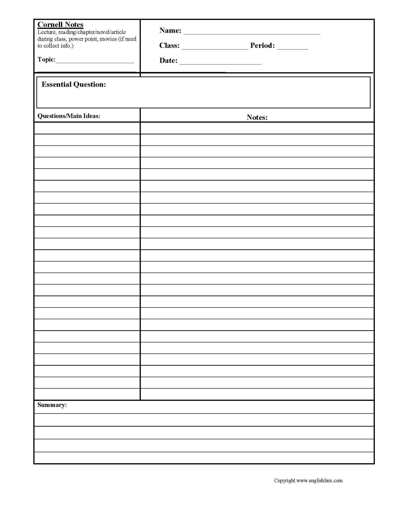 Reading Comprehension Notes Worksheet - Reading Comprehension Worksheets
