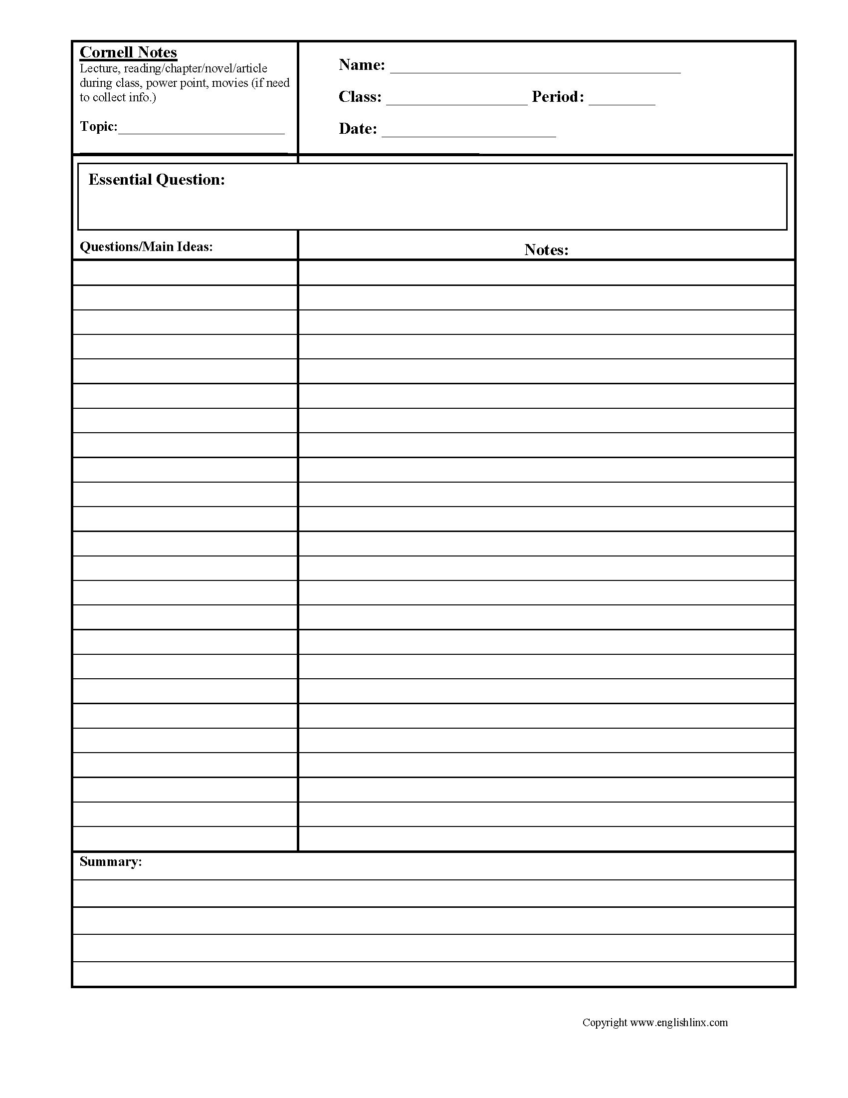 Reading Comprehension Worksheets Cornell Notes Comprehension Worksheets
