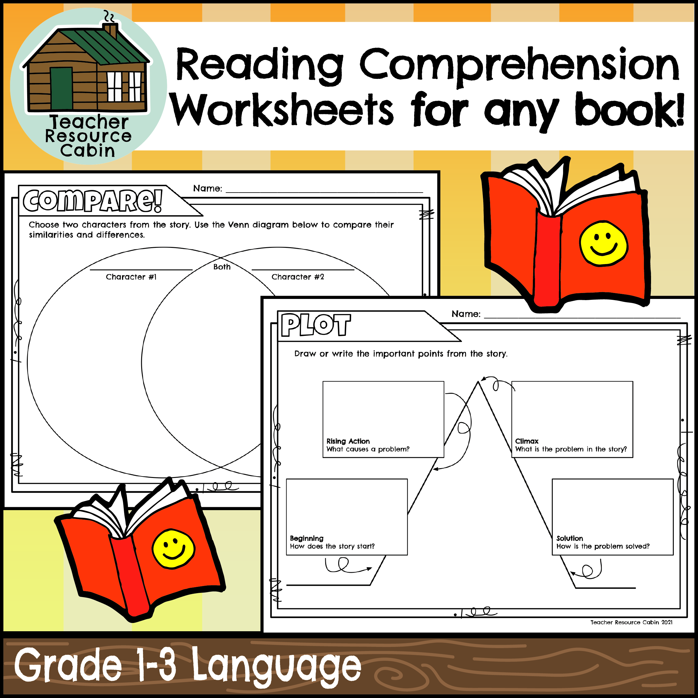 Reading Comprehension Worksheets For ANY Book NO PREP Grade 1 3 Language Teacher Resource Cabin