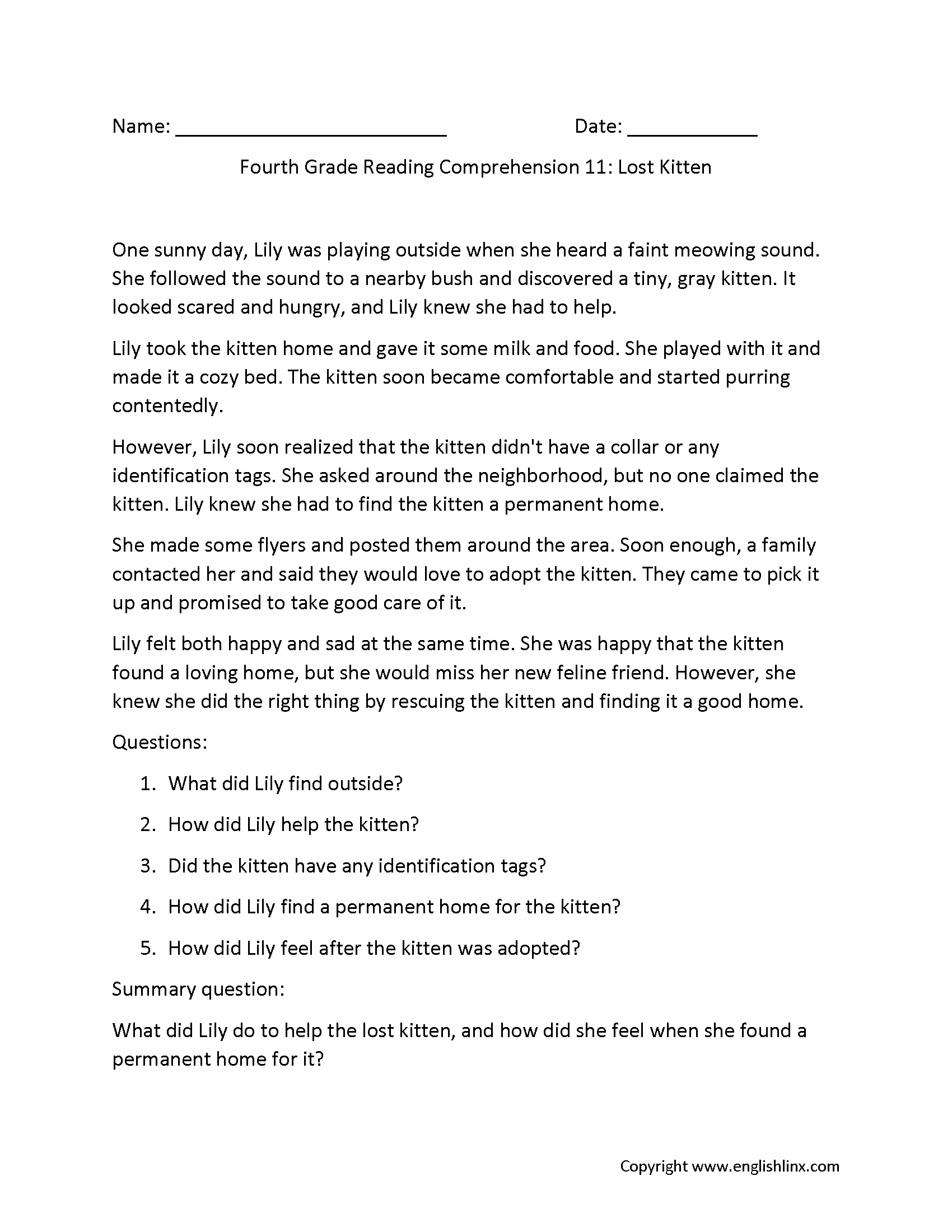 Reading Comprehension Worksheets Fourth Grade Reading Comprehension Worksheets