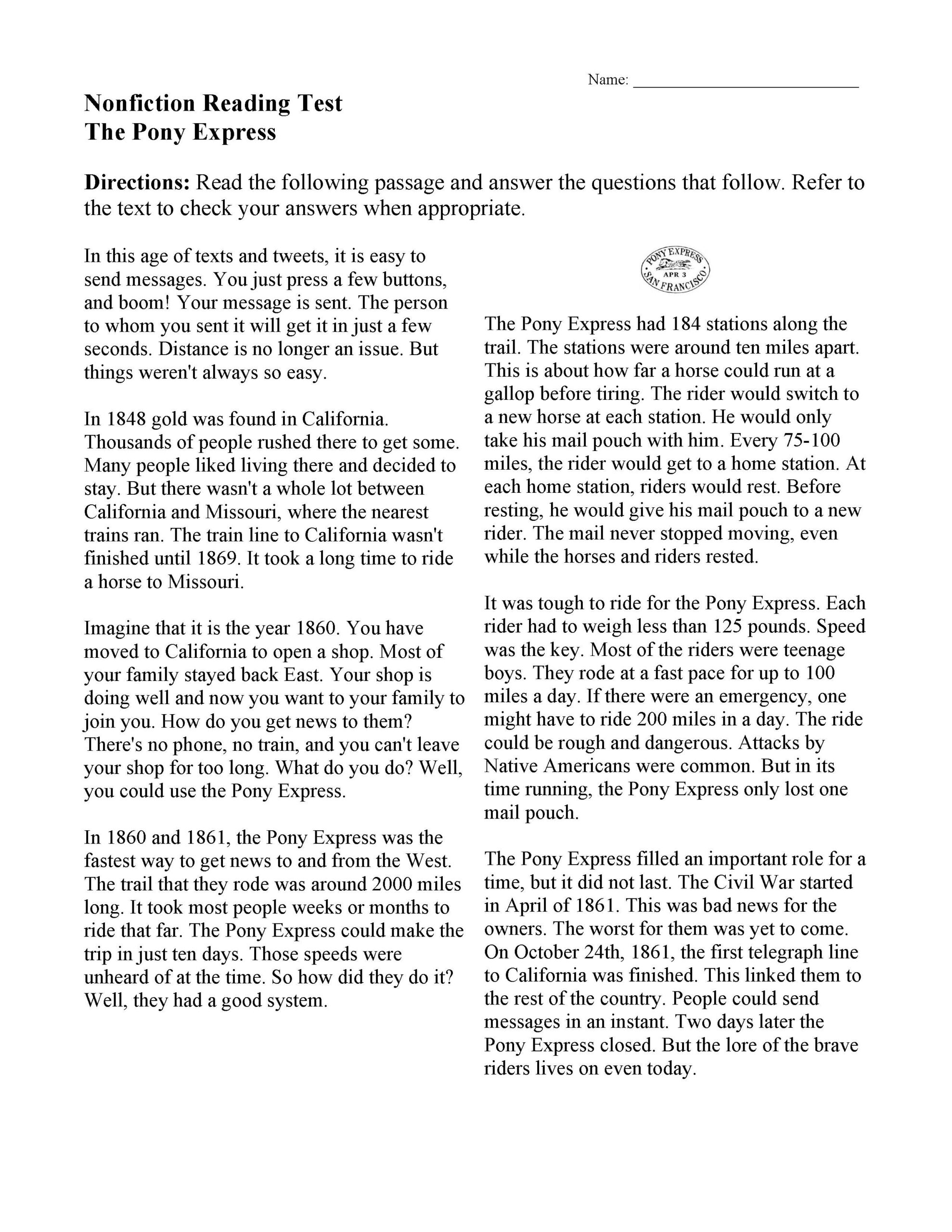 Literature Reading Comprehension Worksheets