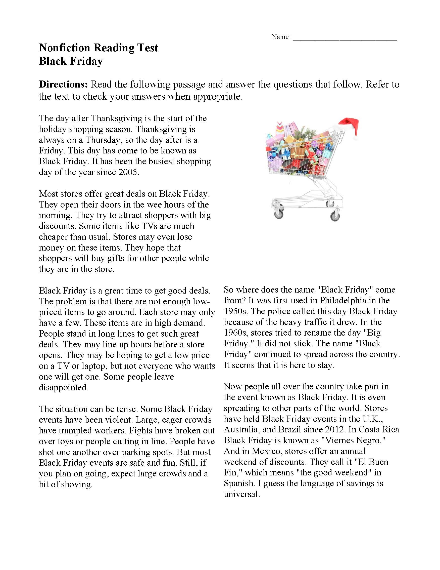 Reading Comprehension Practice Worksheets 7th Grade