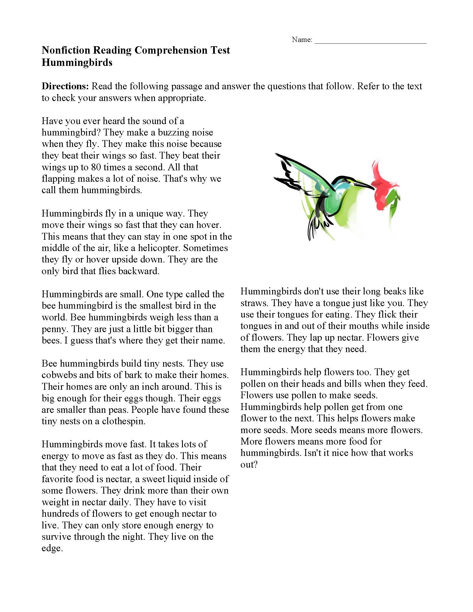 Reading Comprehension Worksheets Free Middle School