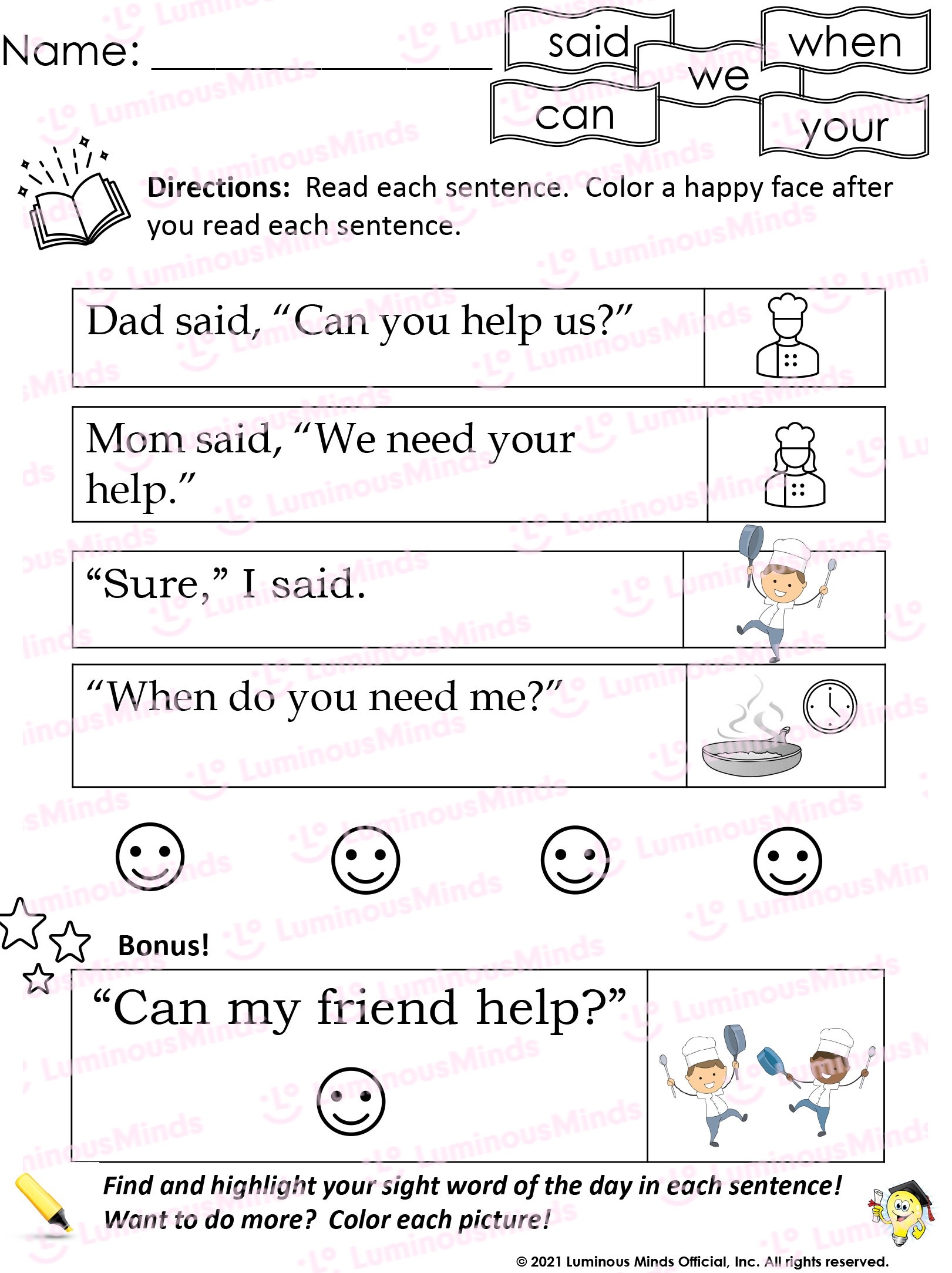 Sentence Reading Comprehension Worksheets