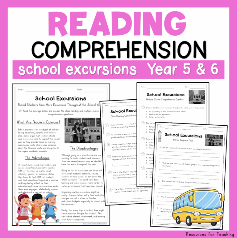 Reading Comprehension Worksheets School Excursions Resources 