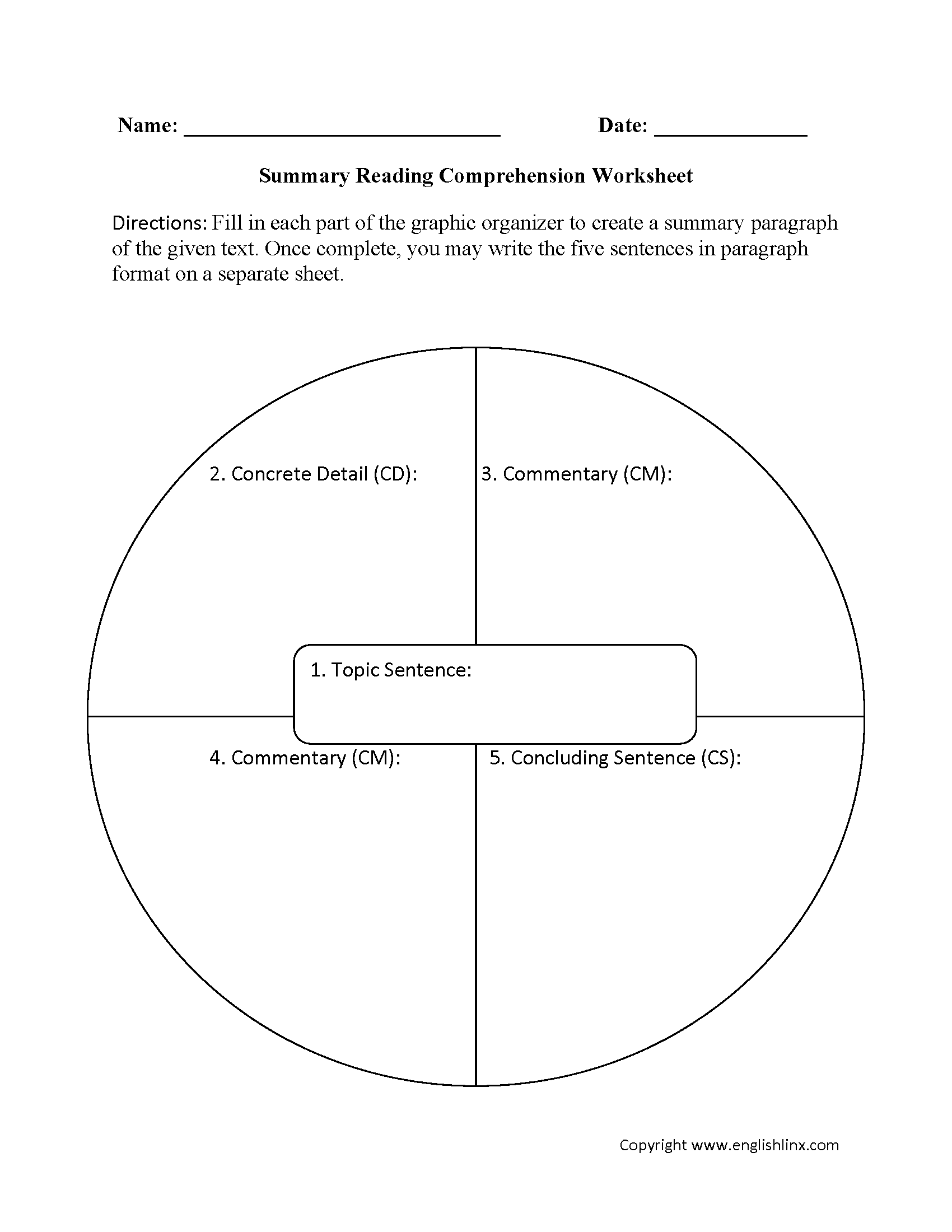 Reading Comprehension Worksheets Summary Reading Comprehension 