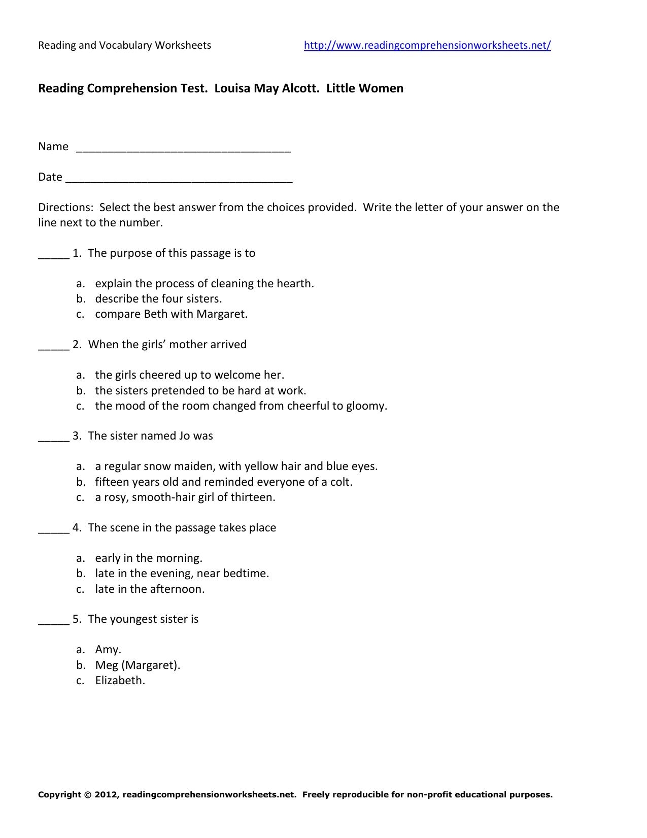 Reading Comprehension And Vocabulary Worksheets