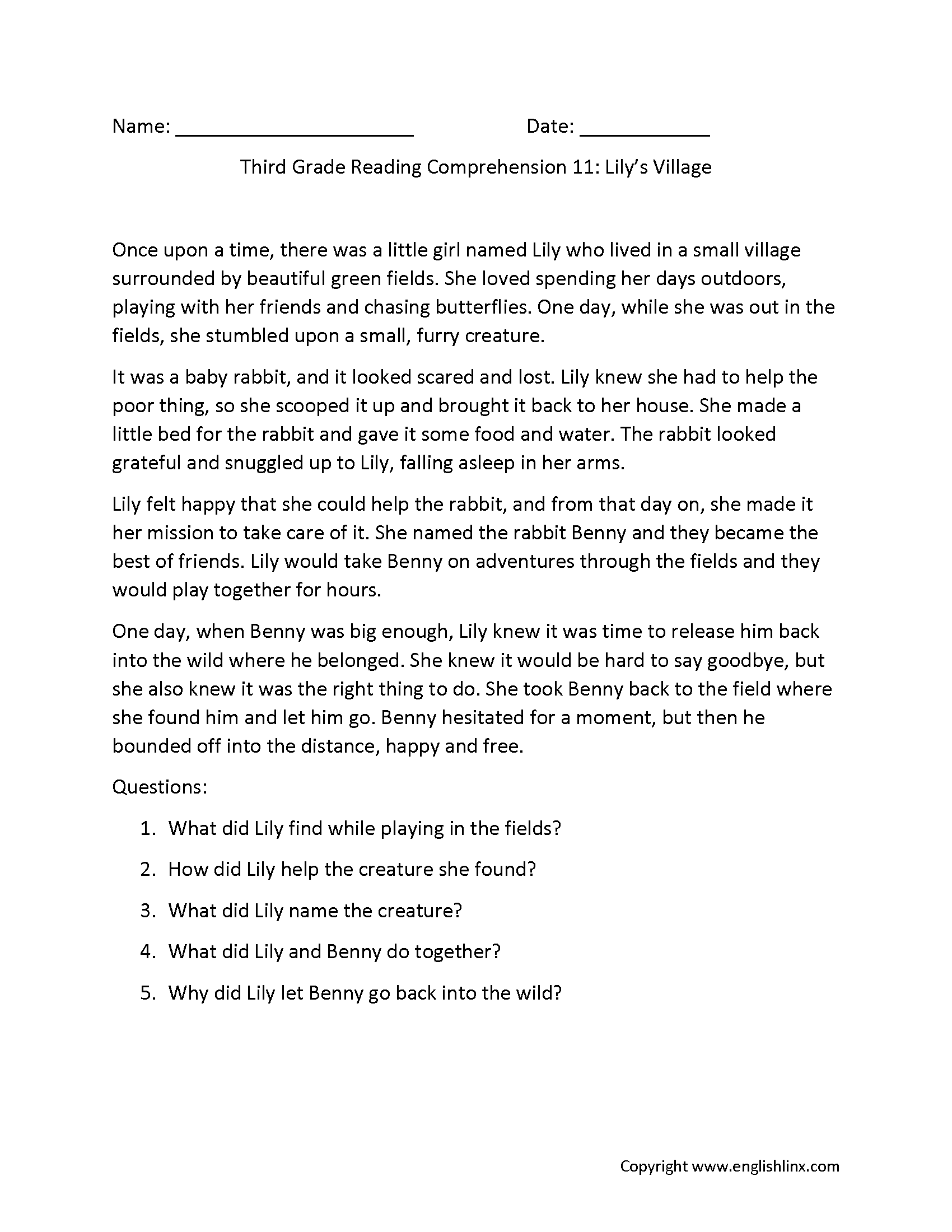 Reading Comprehension Grade 11 Worksheets