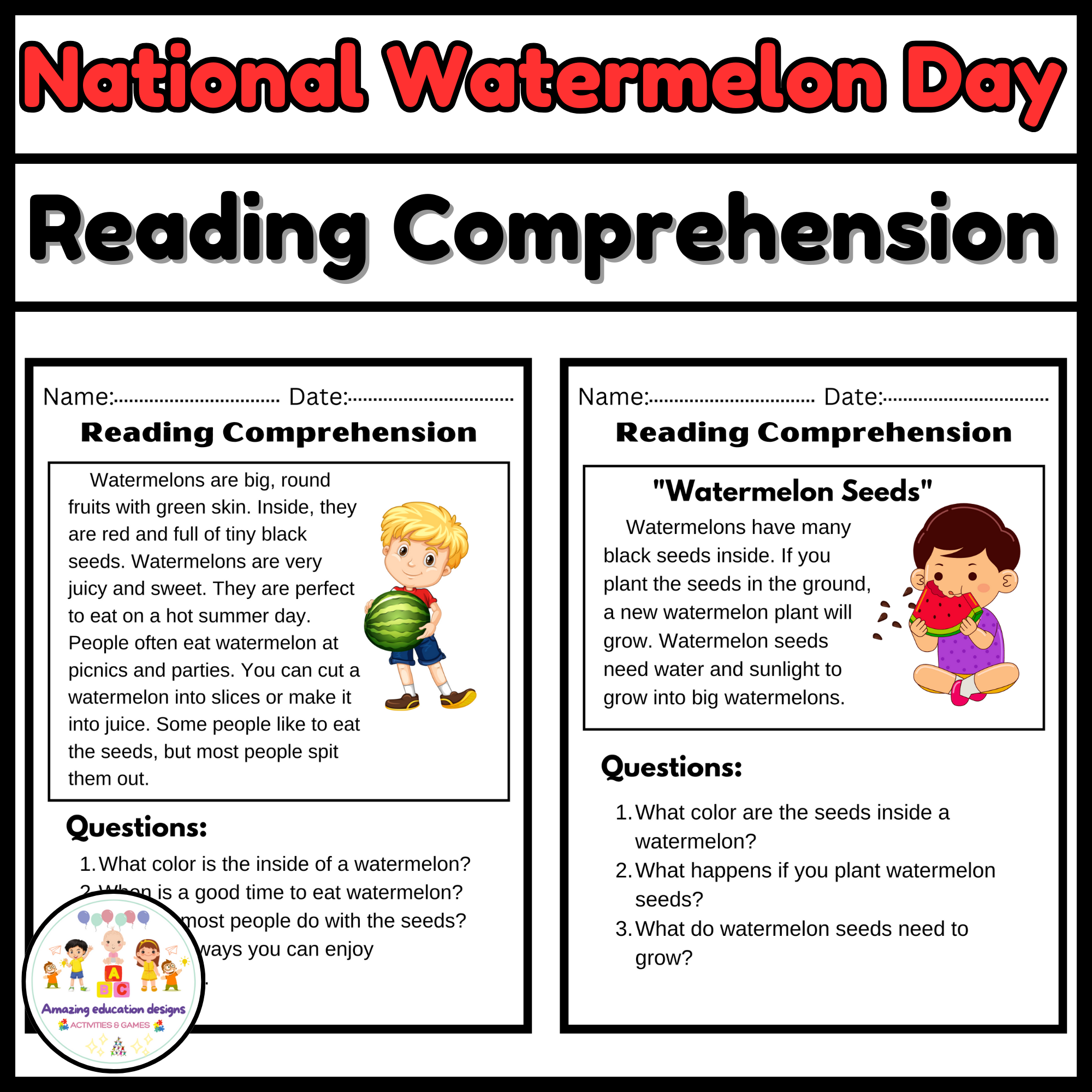 Reading Comprehension Worksheets Watermelon Day