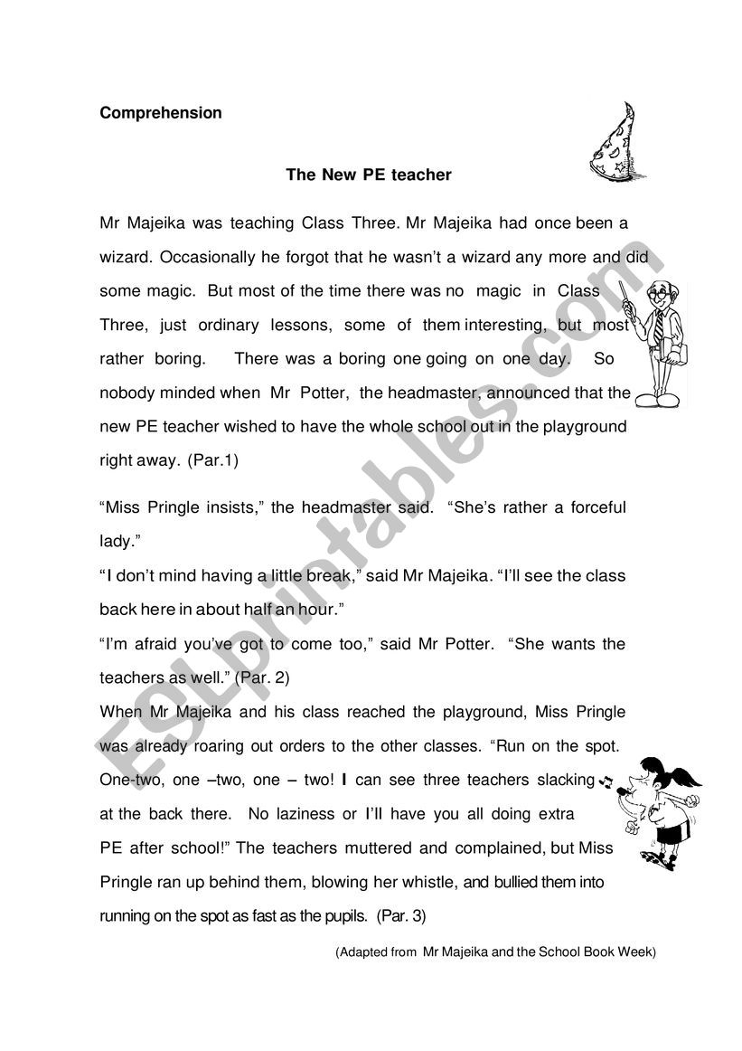 Reading Comprehesnion The New PE Teacher ESL Worksheet By Sanlane