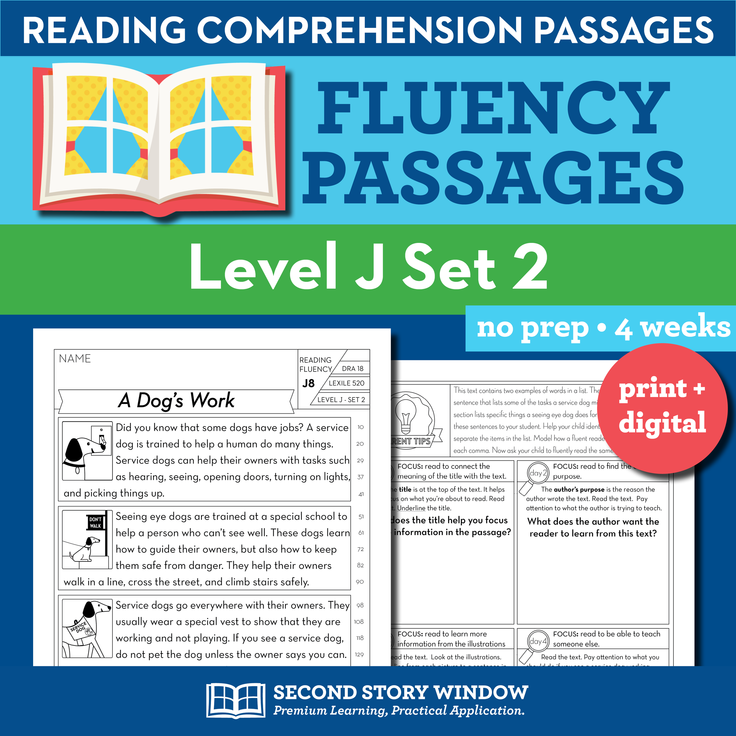 Reading Fluency Homework Level J Set 2 Second Story Window
