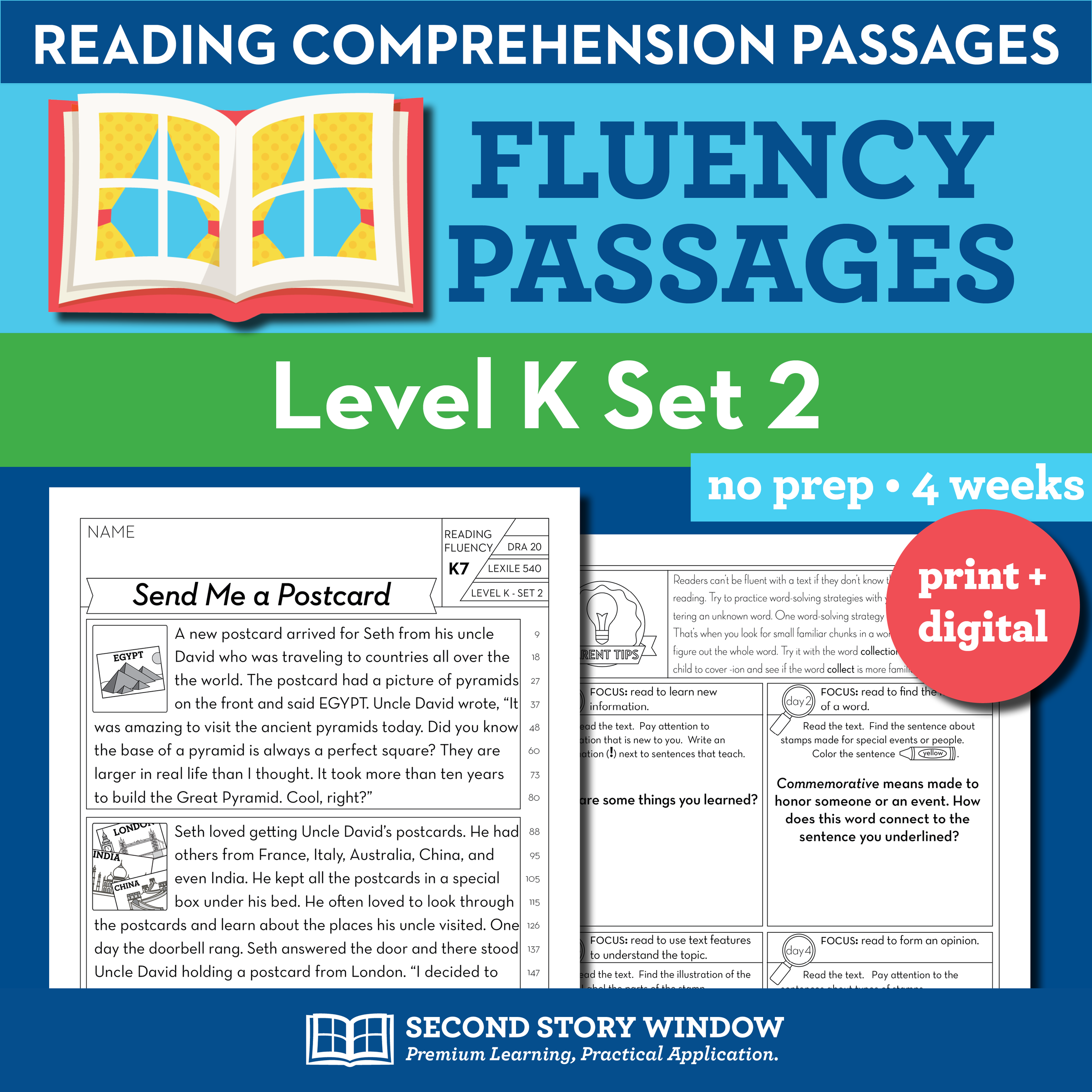 Reading Fluency Homework Level K Set 2 Second Story Window