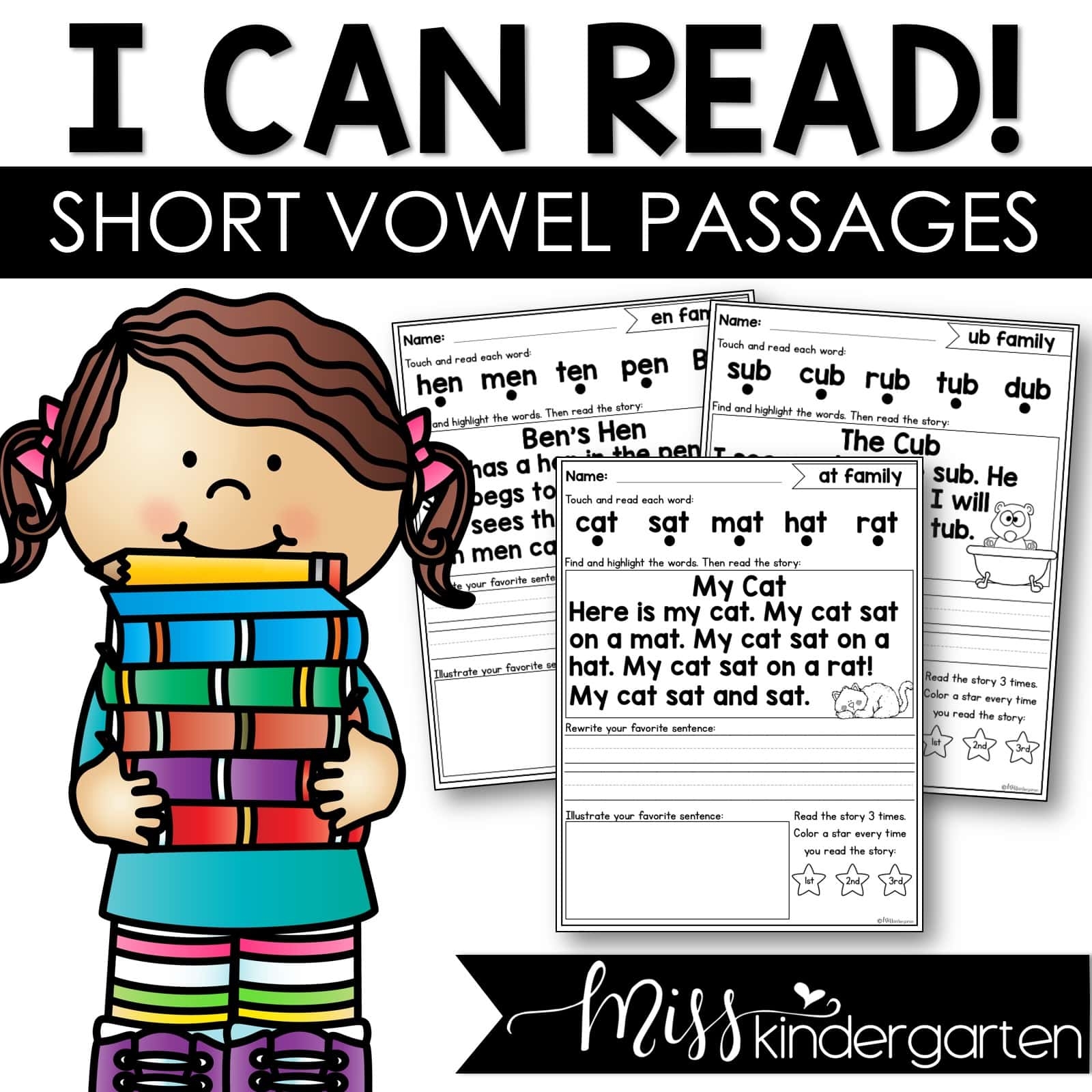 Reading Fluency Passages Short Vowel Words Miss Kindergarten