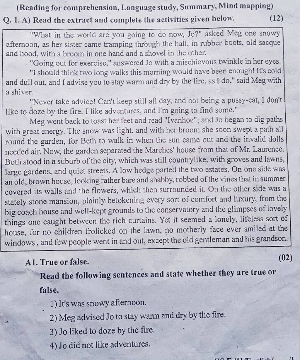 Jo's Sacrifice Reading Comprehension Worksheets