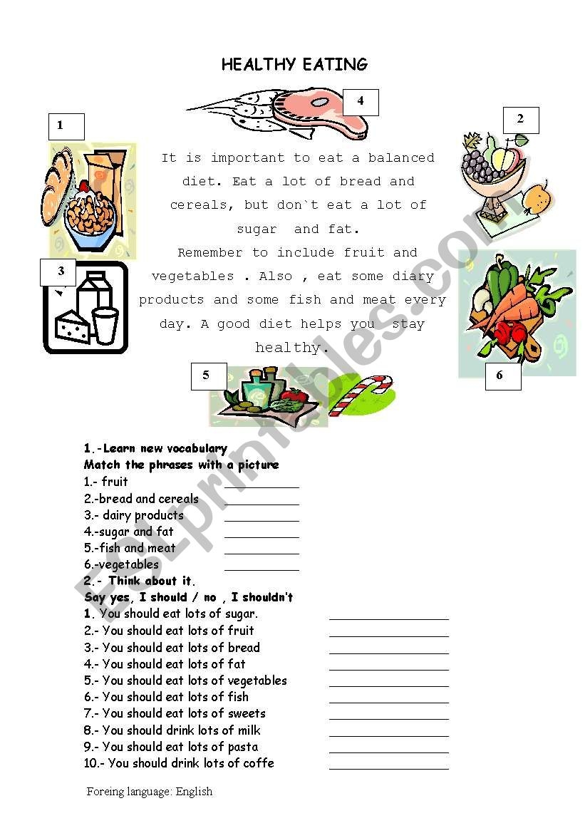 Reading Healthy Food ESL Worksheet By Carmenlady