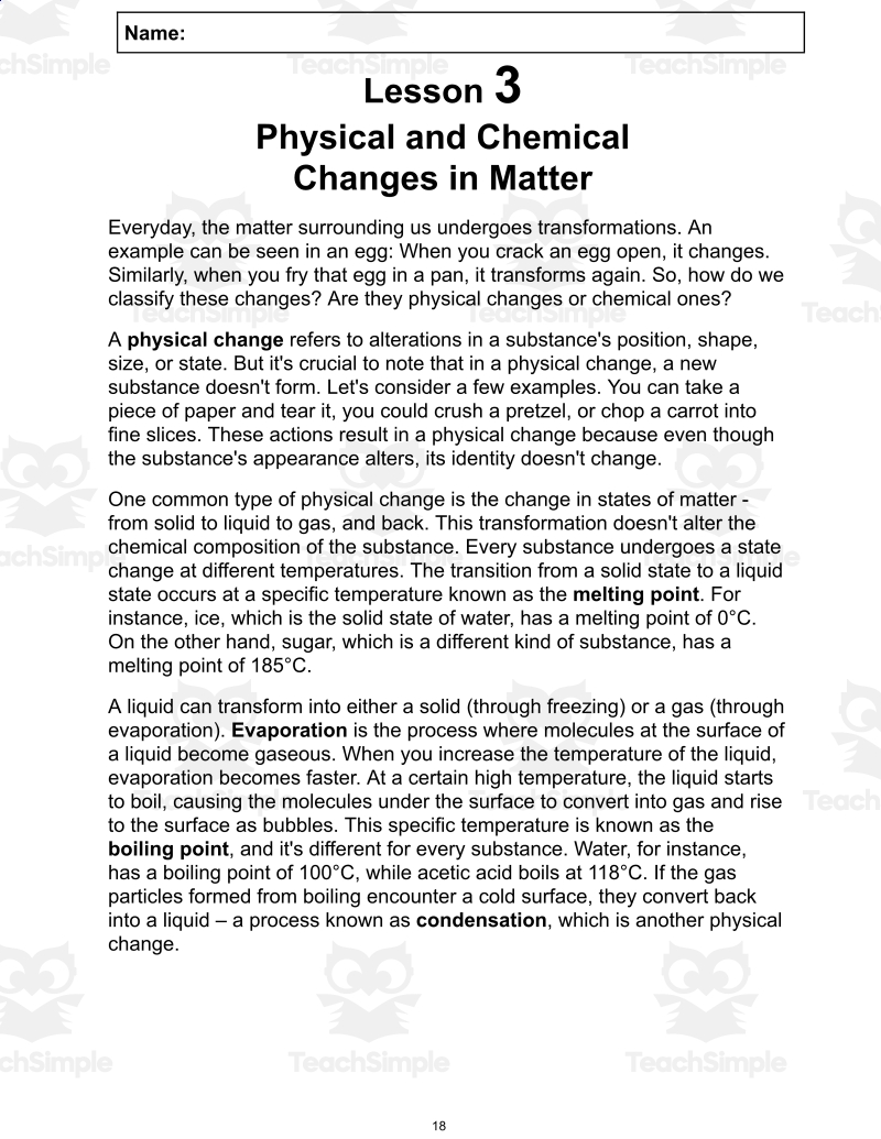 Reading Passage 3 Physical And Chemical Changes In Matter PDF