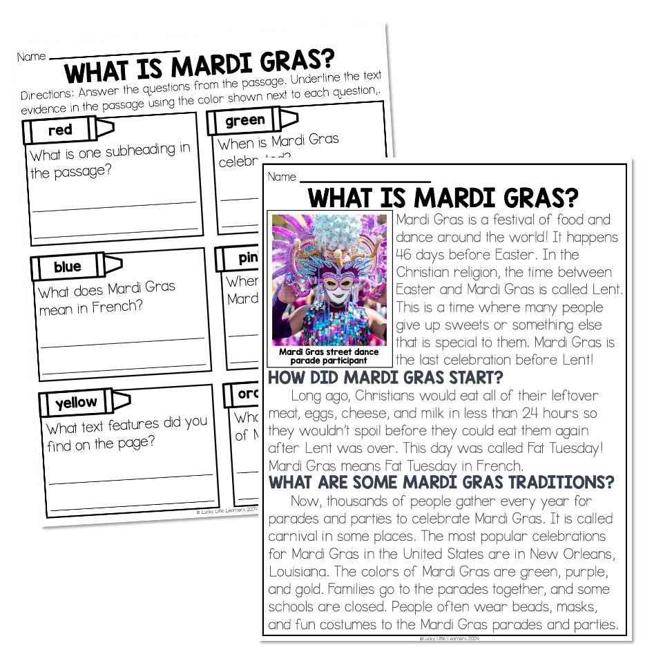 Reading Passage Nonfiction What Is Mardi Gras Lucky Little Learners