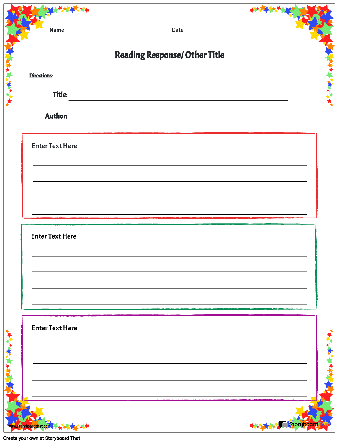 Reading Response Worksheets Customizable Templates