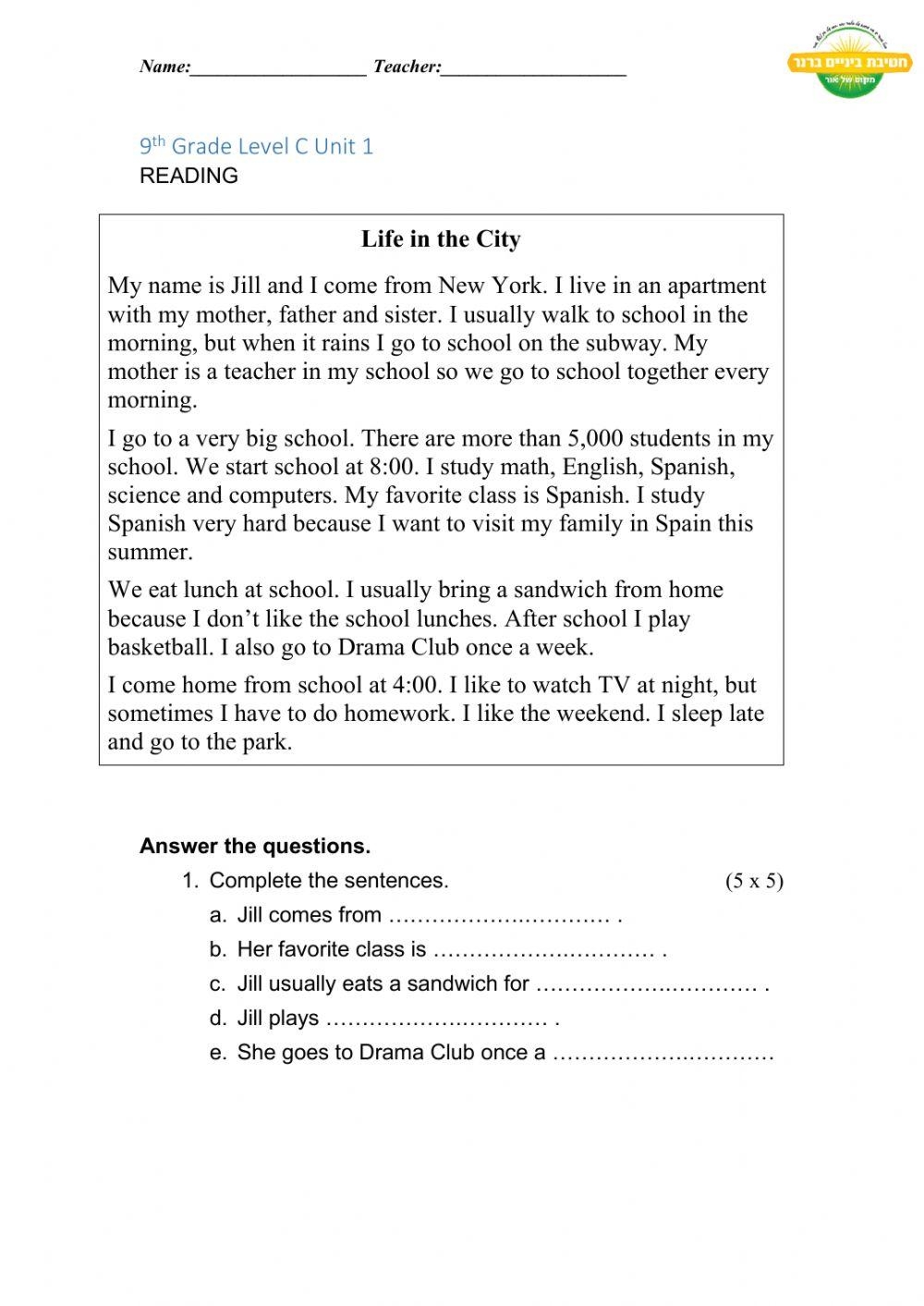 Ninth Grade Reading Comprehension Worksheets