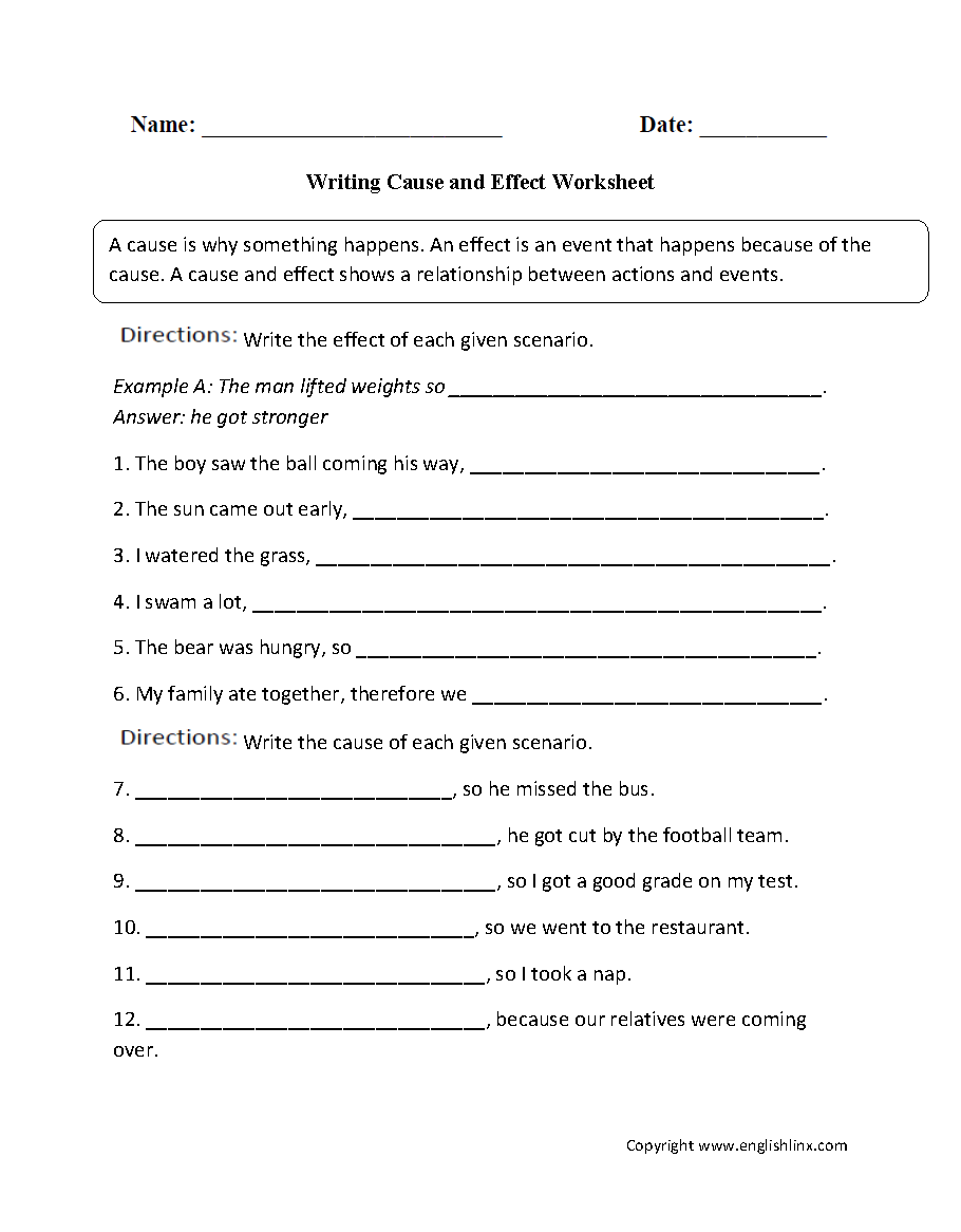 Reading Worksheets Cause And Effect Worksheets