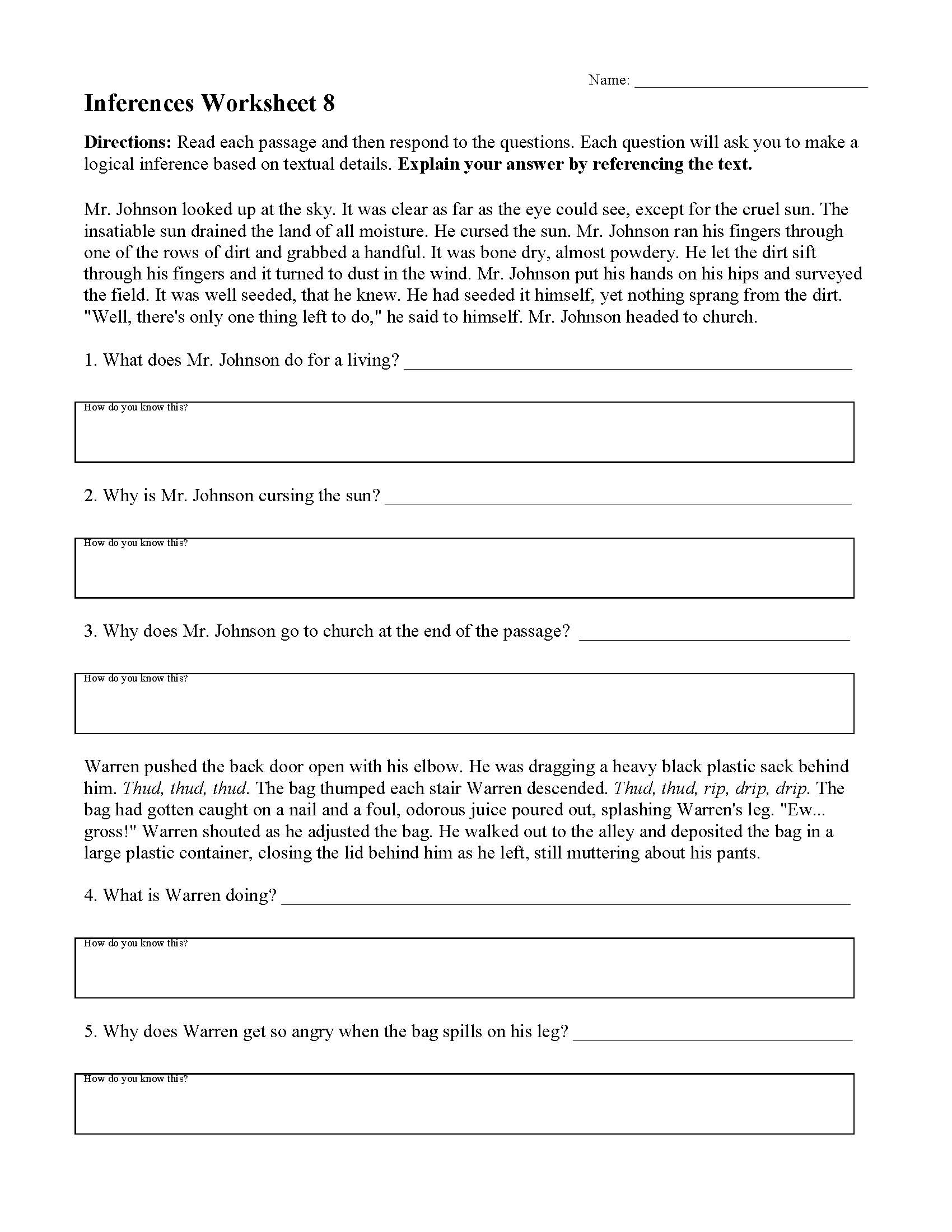 Reading Worksheets Comprehension And Inference Skills