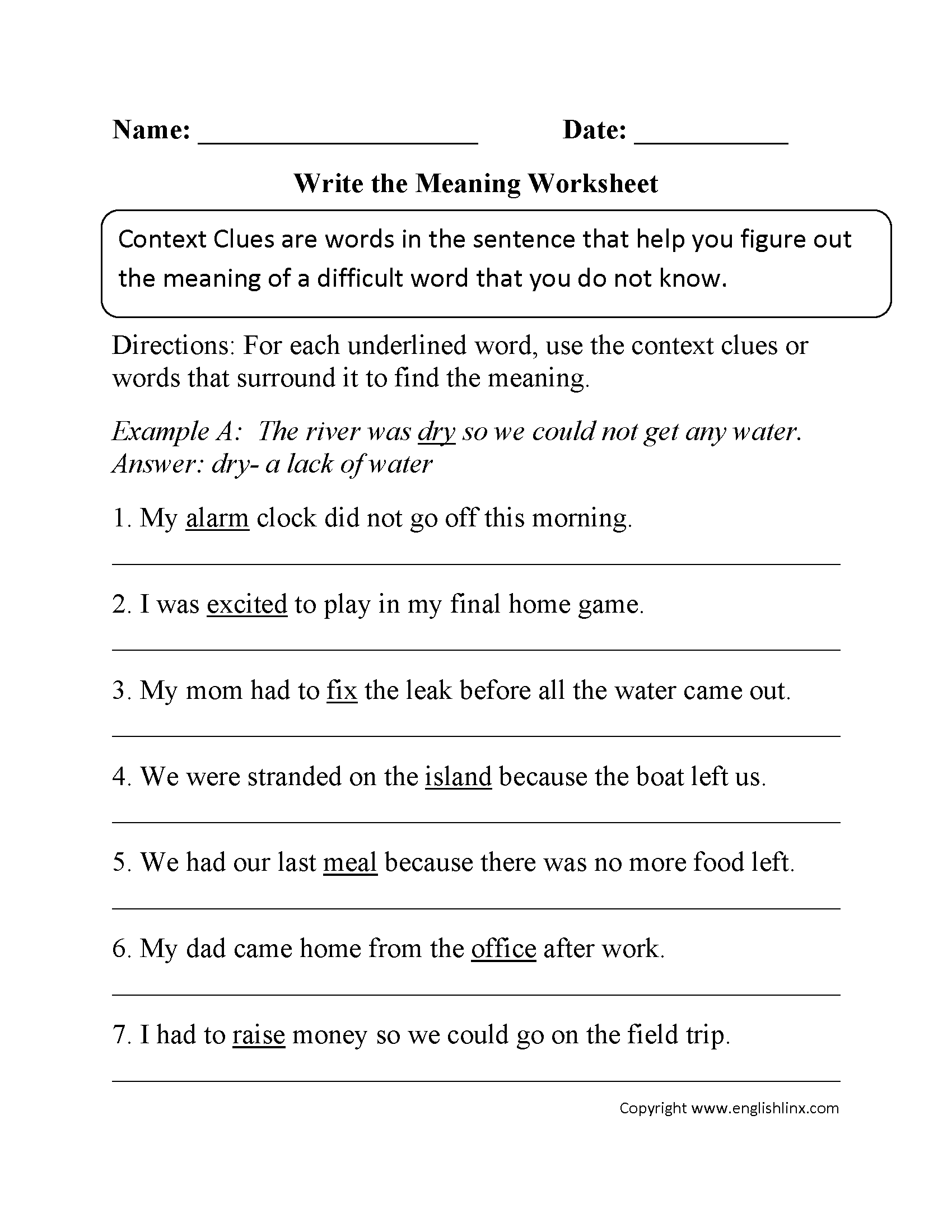 Reading Worksheets Context Clues Worksheets