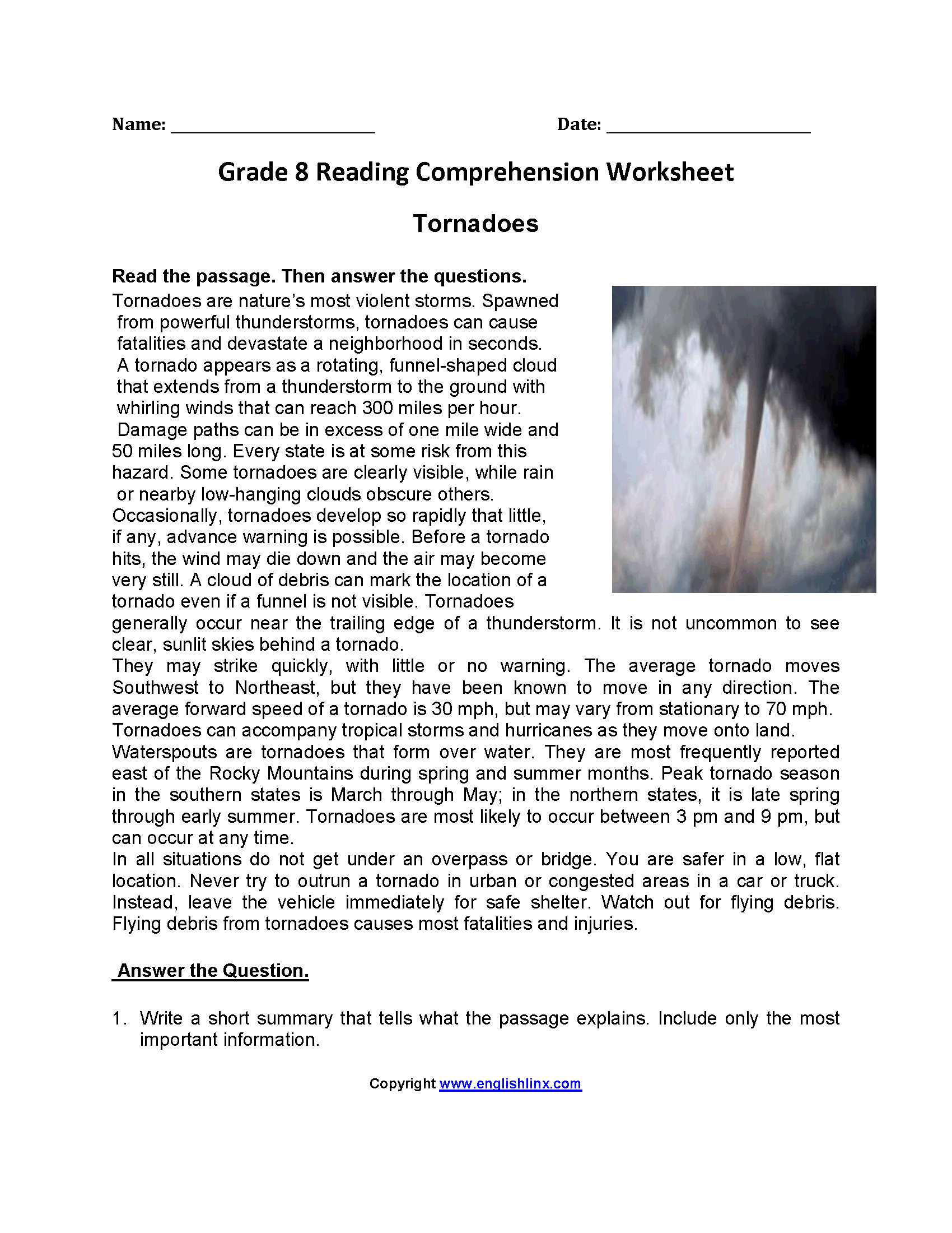 Reading Worksheets Eighth Grade Reading Worksheets