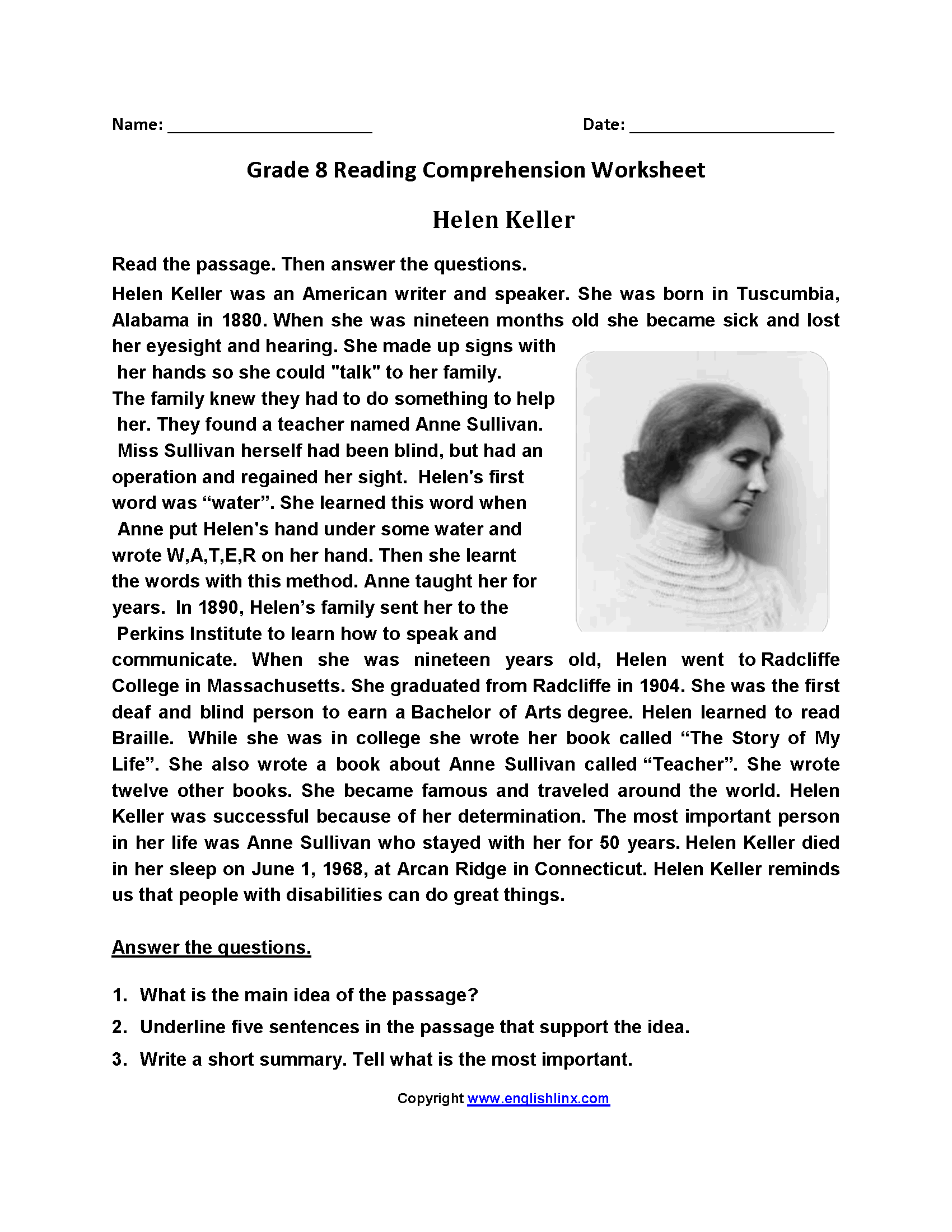 Reading Worksheets Eighth Grade Reading Worksheets Worksheets Library