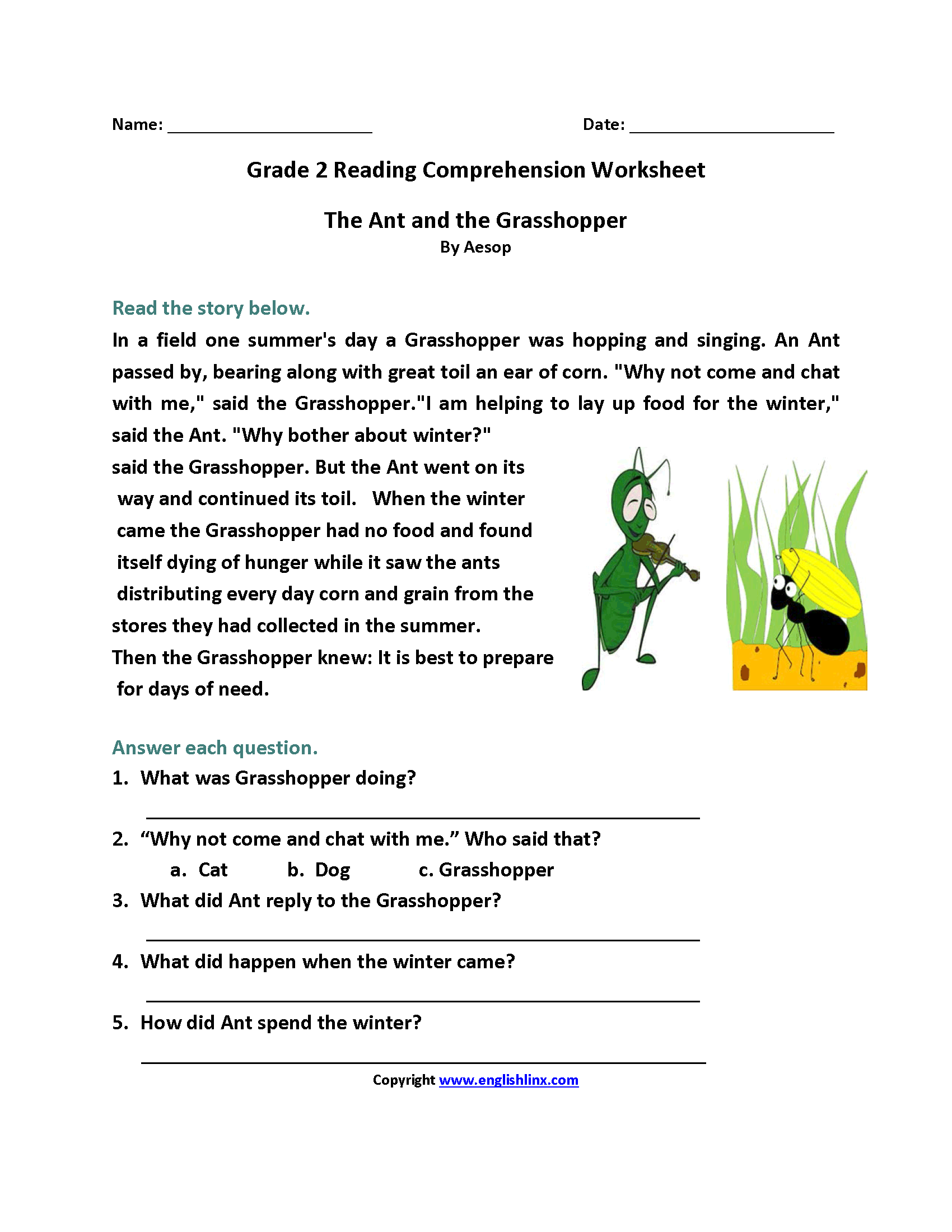 2nd Grade Level Reading Comprehension Worksheets