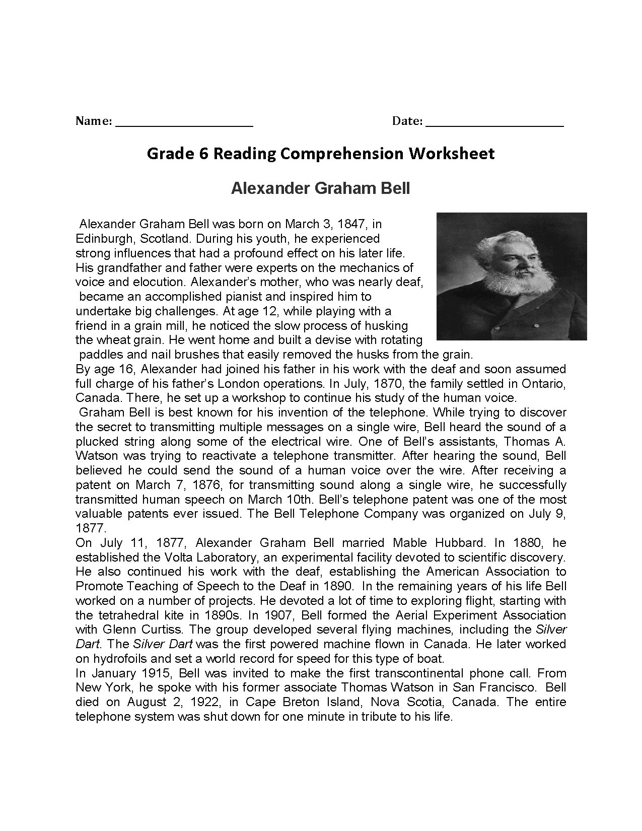 Reading Worksheets Sixth Grade Reading Worksheets