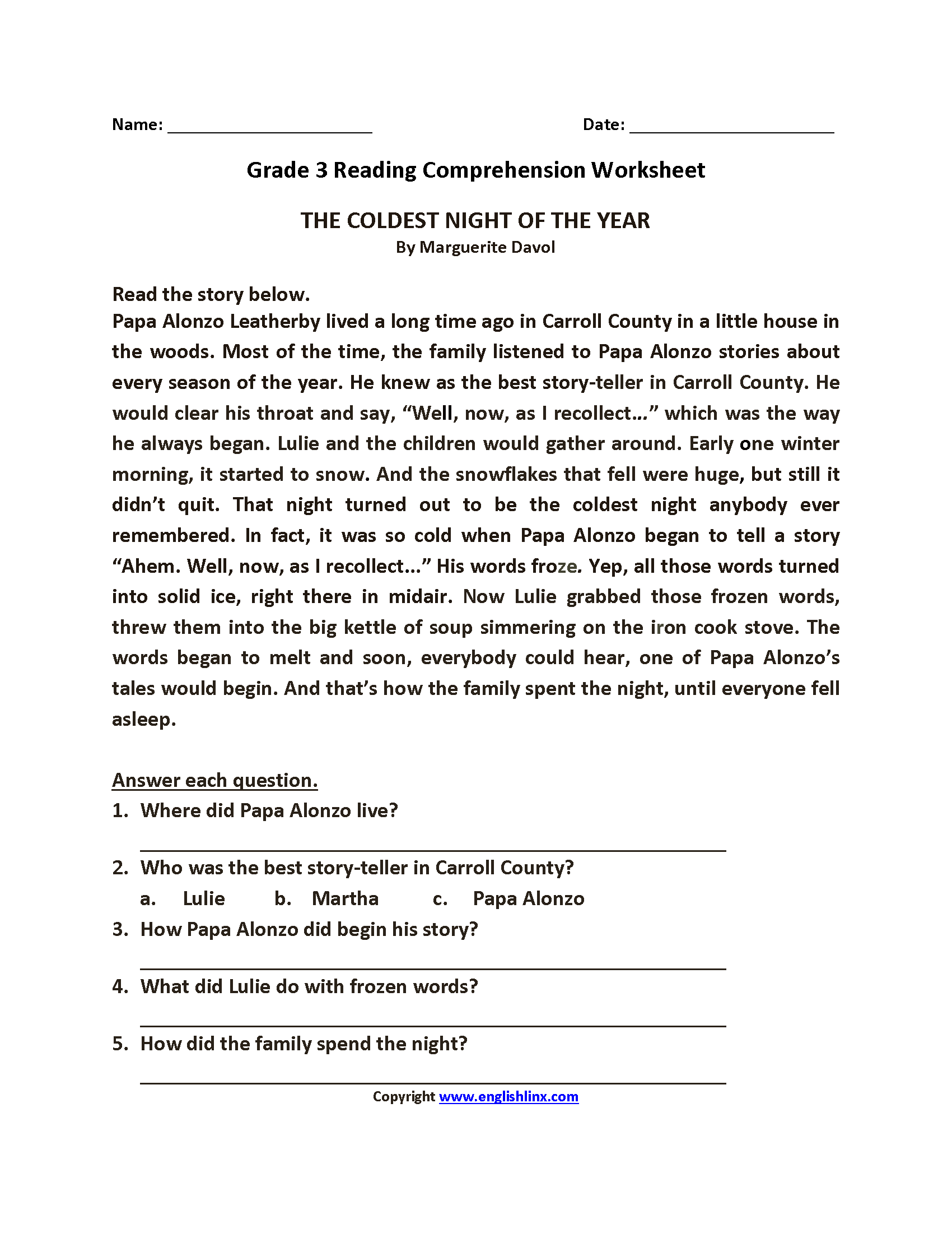 Reading Worksheets Third Grade Reading Worksheets
