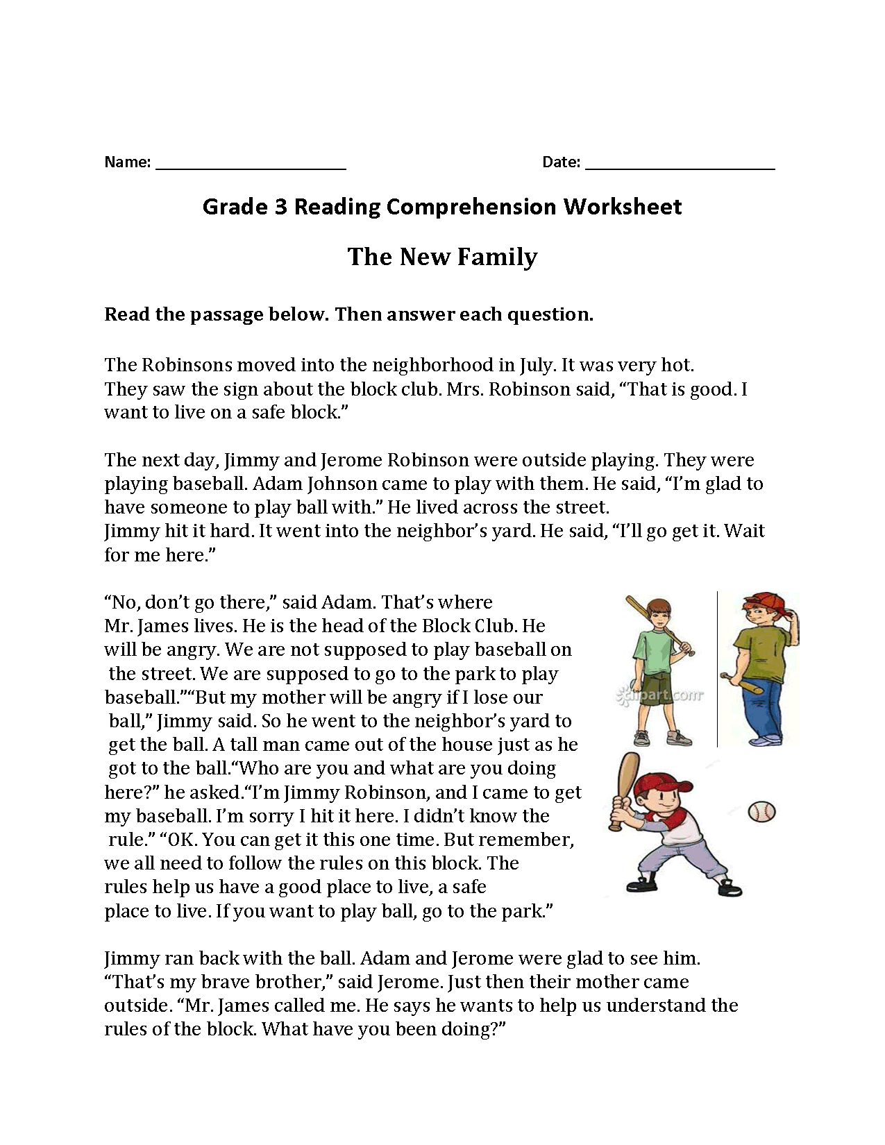 Reading Worksheets Third Grade Reading Worksheets