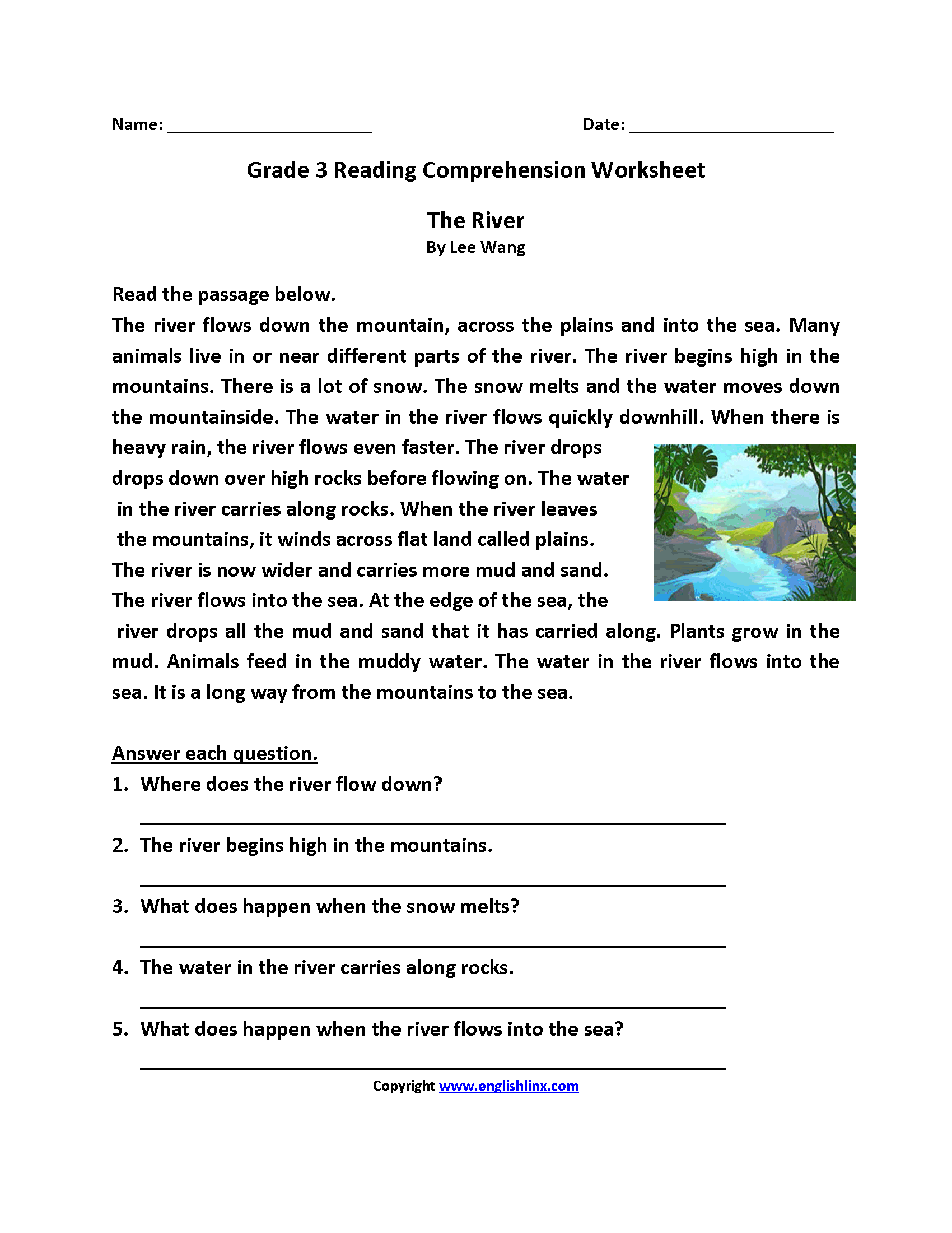 Reading Comprehension Worksheets 3th Grade Pdf