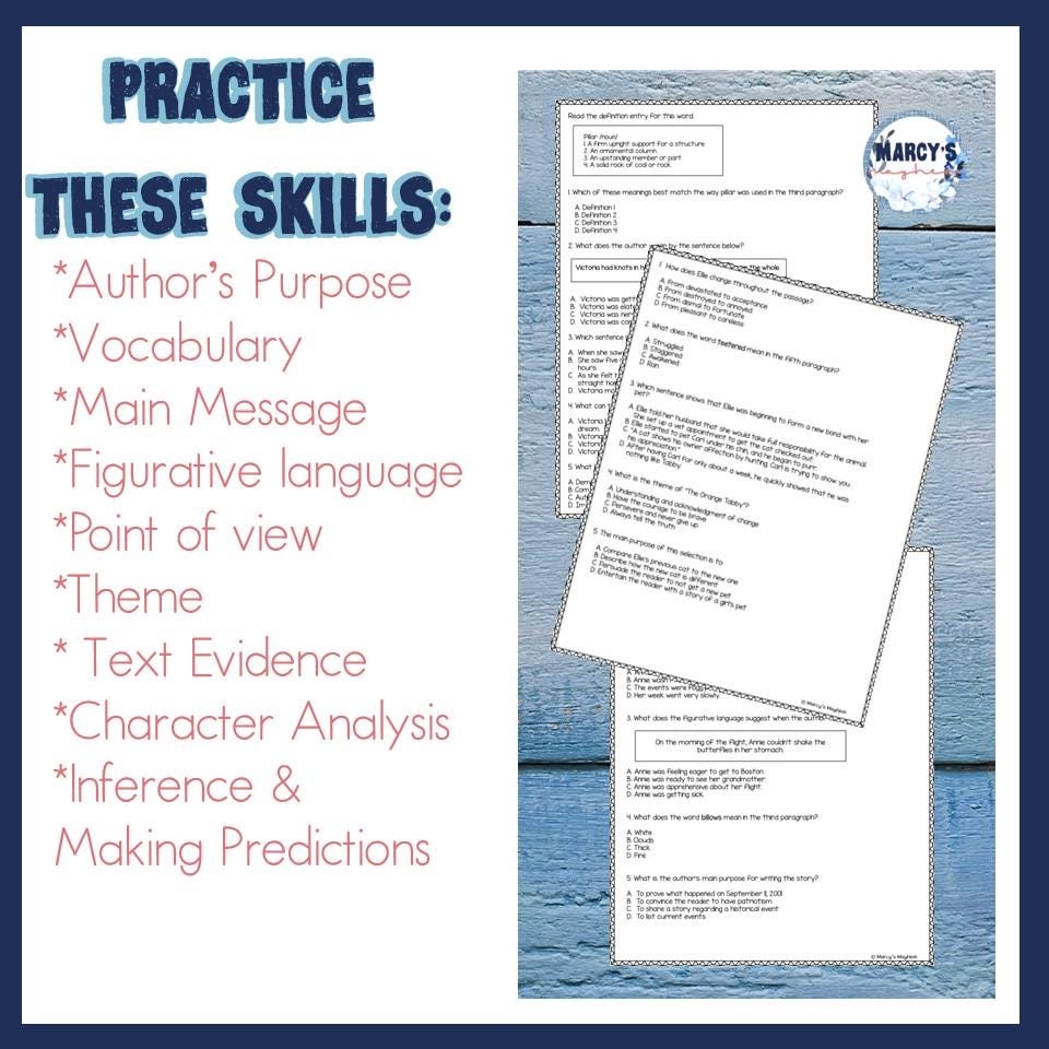 Realistic Fiction Reading Comprehension Passages U0026 Questions Printable Worksheets 4th 5th No Prep Homeschool Lesson Plans Etsy