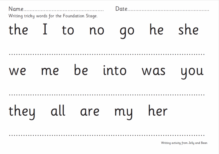 Reception Tricky Words Handwriting Worksheet Teachwire