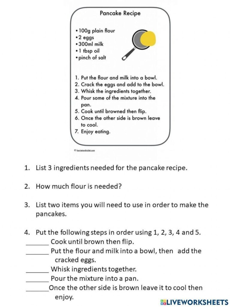 Recipe Comprehension Worksheet Live Worksheets Worksheets Library
