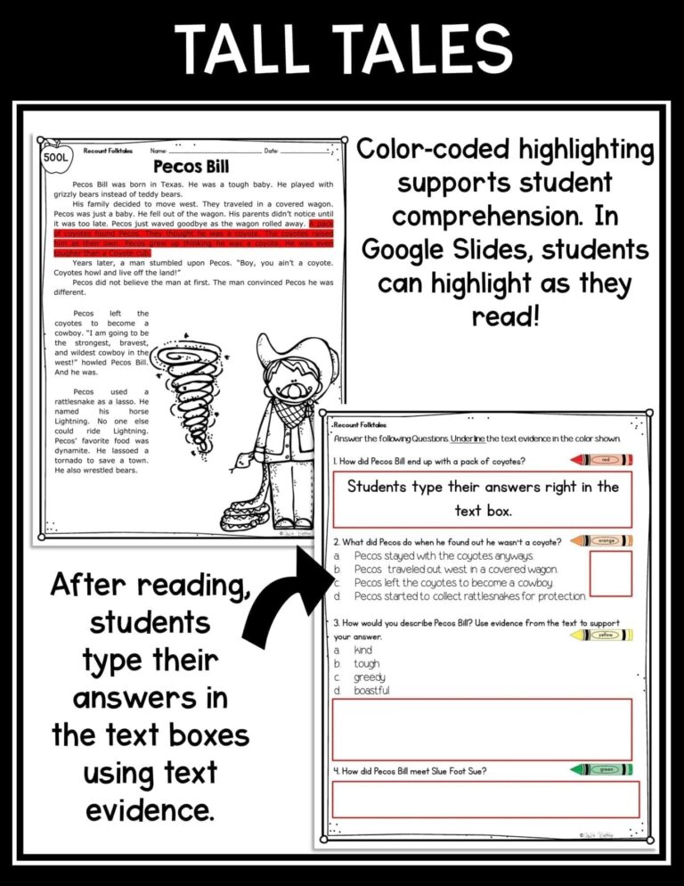 Retell Stories Tall Tales Reading Passages Worksheets RL 2 2 RL 3 2 RL2 2 RL3 2