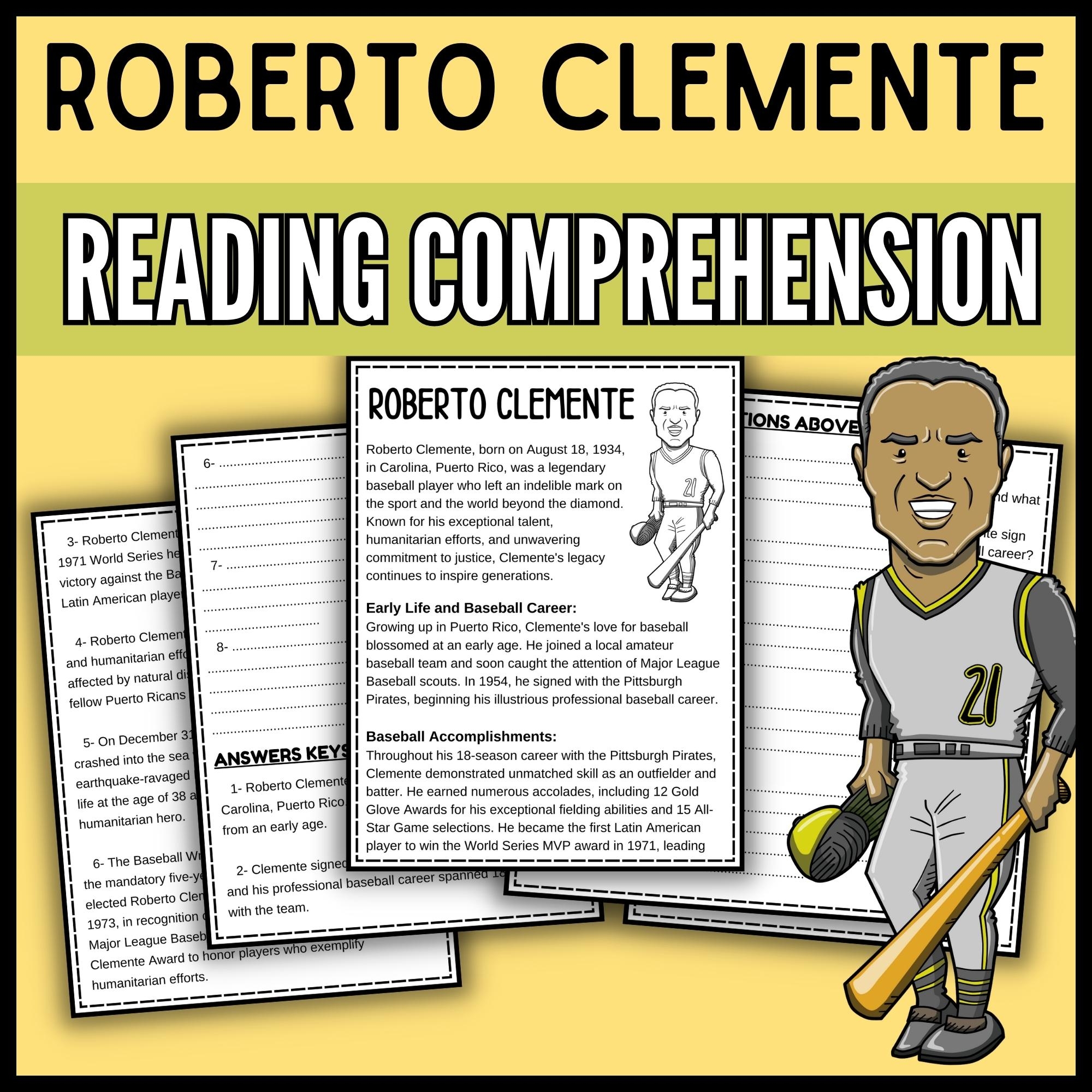 Roberto Clemente Reading Comprehension Passage Hispanic Heritage Month Made By Teachers