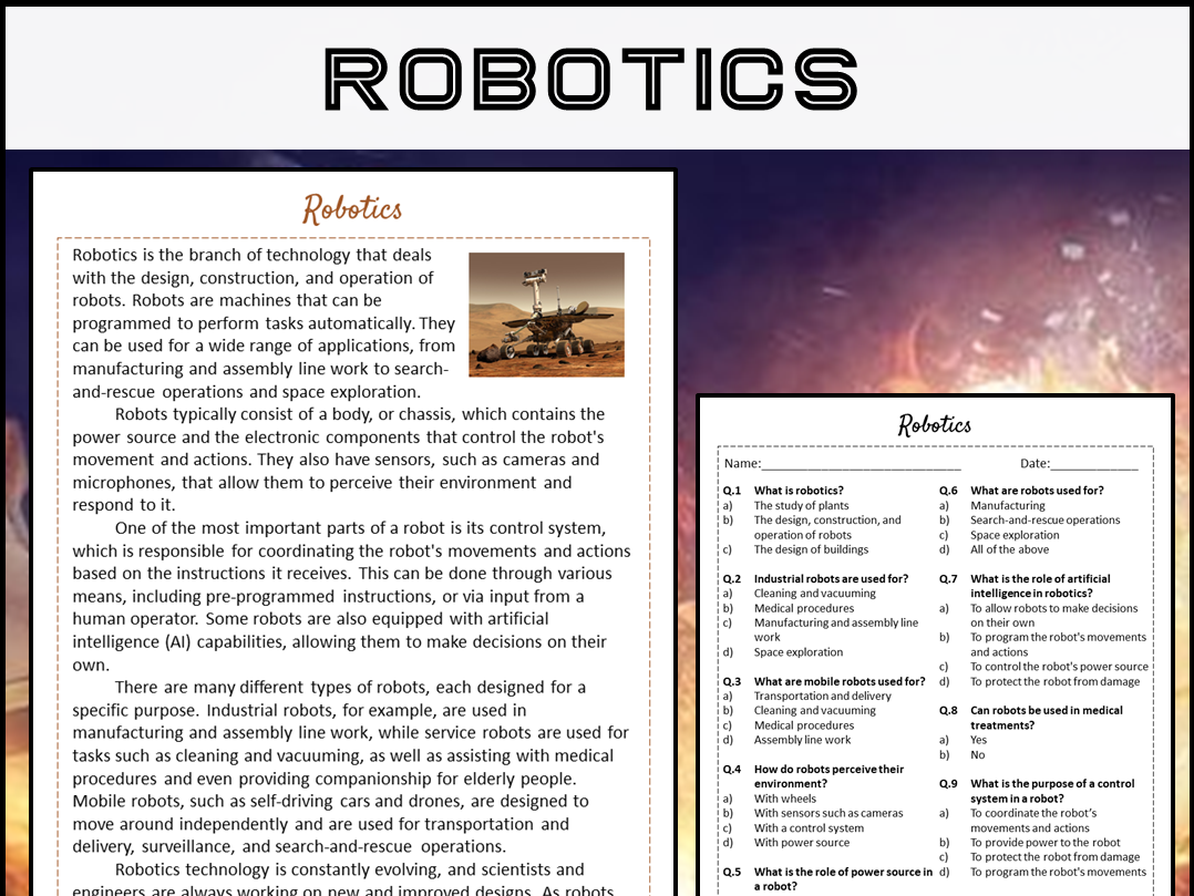 Robotics Reading Comprehension Passage And Questions PDF Teaching Resources