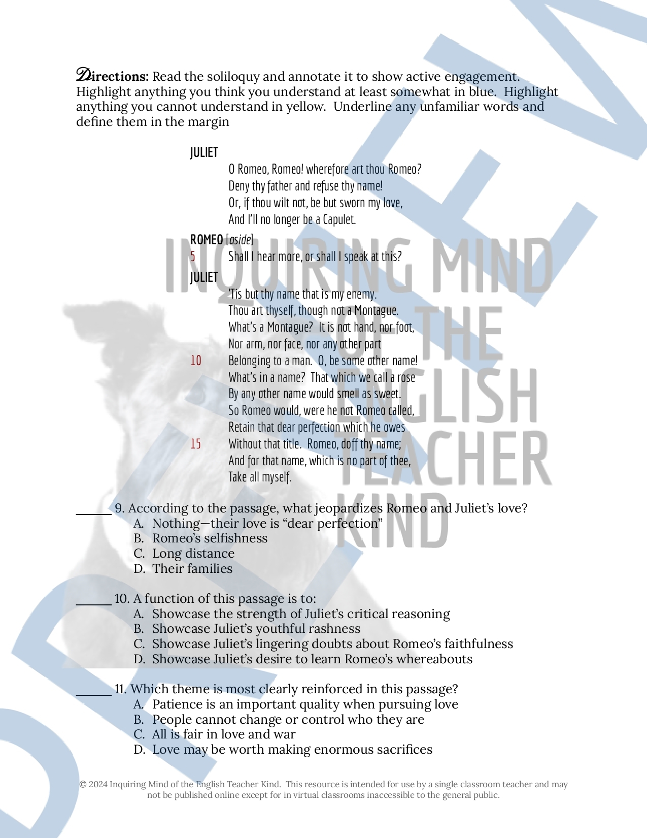 Romeo And Juliet Act 2 Quiz And Close Reading Worksheets Bundle For High School Made By Teachers