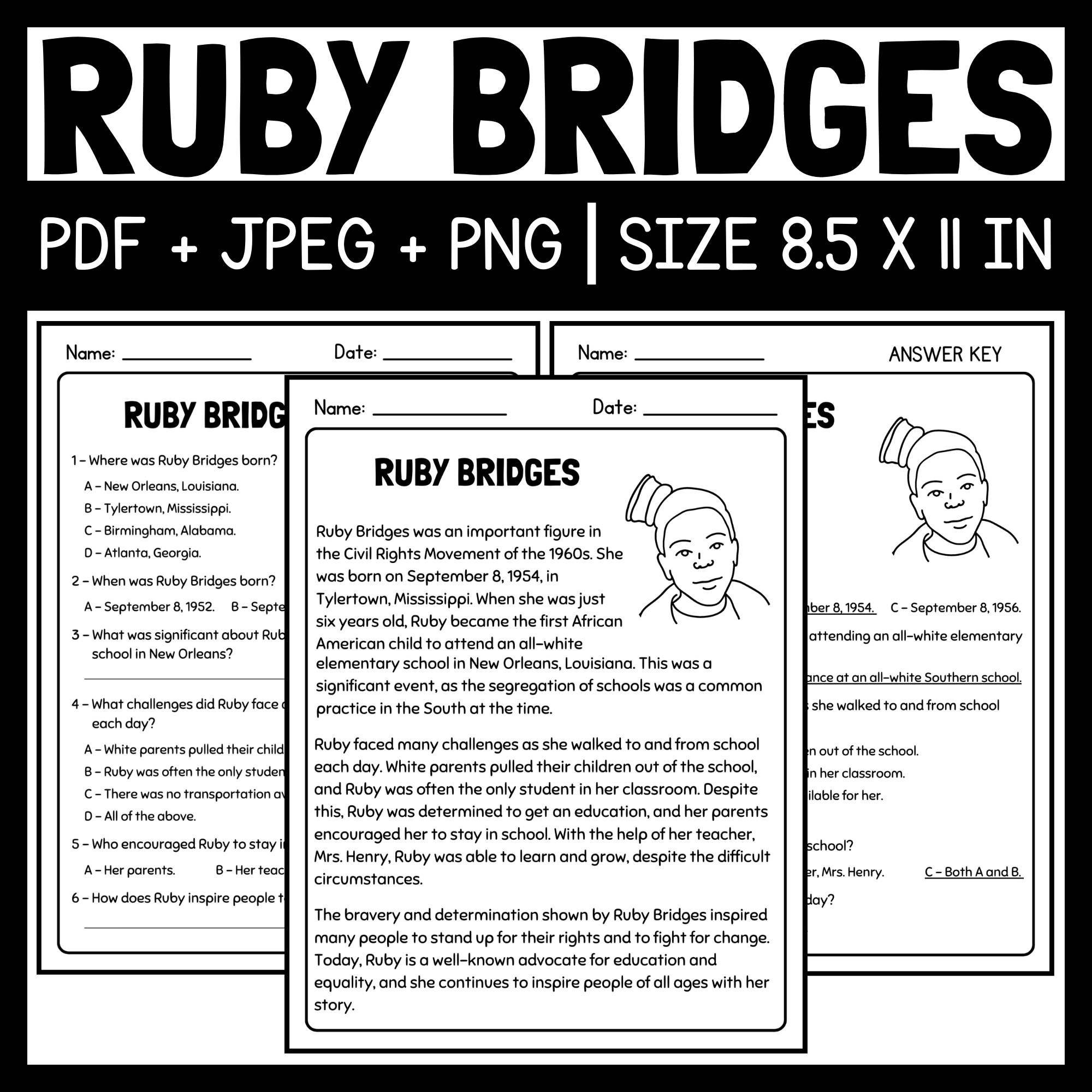 Ruby Bridges Article And Reading Comprehension Questions Women s History Month Made By Teachers