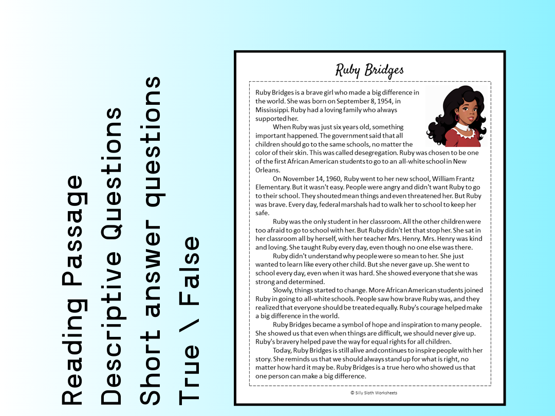 Reading Comprehension Ruby Bridges Free Worksheets