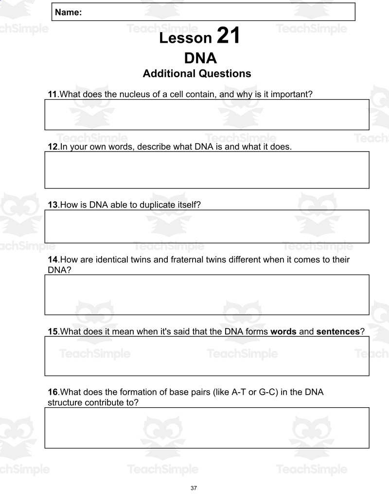 Science Reading Comprehension Passage 21 DNA PDF