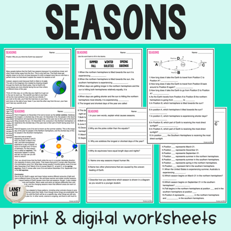 Seasons Reading Comprehension Worksheets Laney Lee