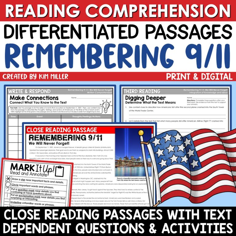 September 11 Differentiated Close Reading Comprehension Passages Patriot Day A Love Of Teaching Kim Miller