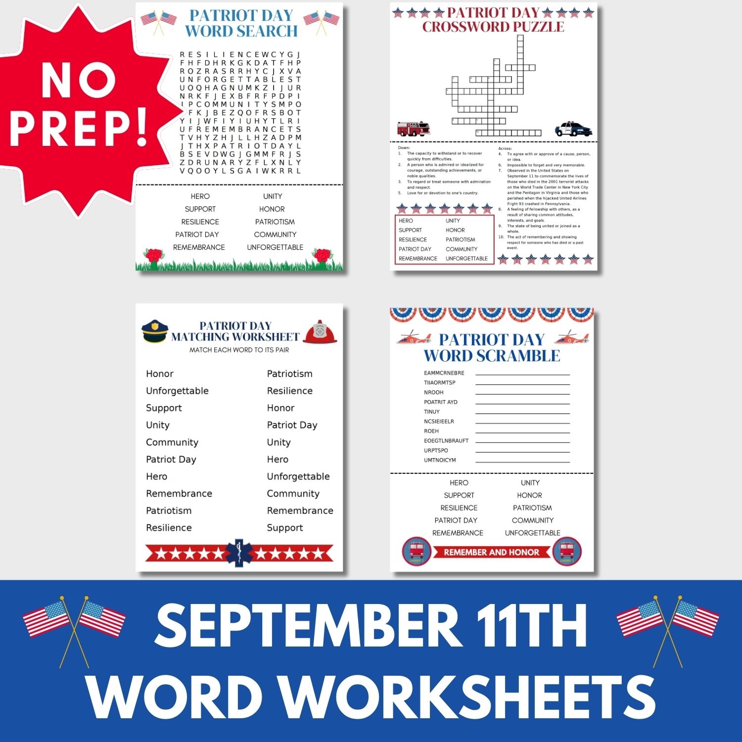 September 11 Patriot Day Printable Word Search Activities Classful