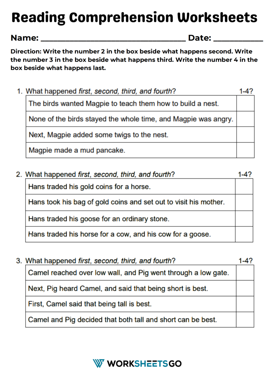 Sequential Events Reading Comprehension Worksheets WorksheetsGO